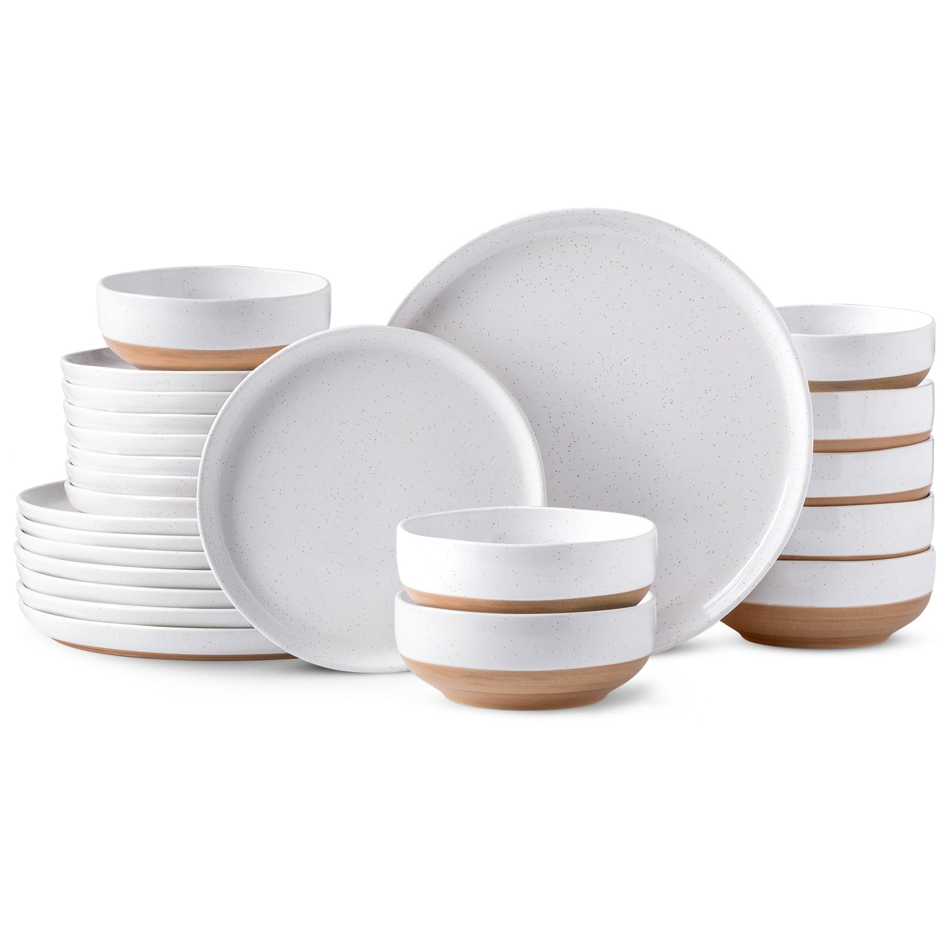AmorArc Ceramic Dinnerware Sets for 4, 12 Pieces Handpainted Plates and Bowls Set with Rustic Terracotta Underside, Scratch Resistant Stoneware Dishes Set, Dishwasher & Microwave Safe, Gray