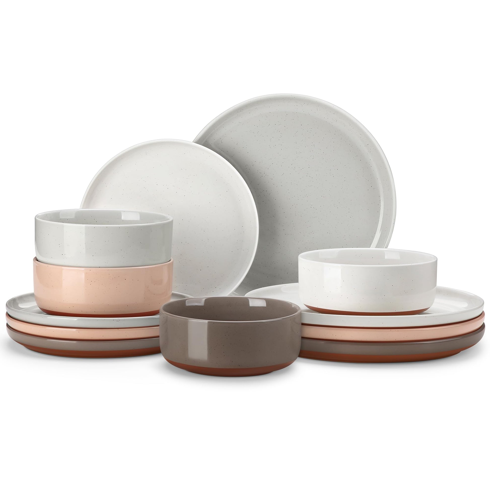 MALACASA Plates and Bowls Sets, 12 Pieces Modern Stoneware Dinnerware Set for 4 Kitchen Dinner Set Ceramic Dishware Dishes Set Microwave and Dishwasher Safe, White, Series TARA