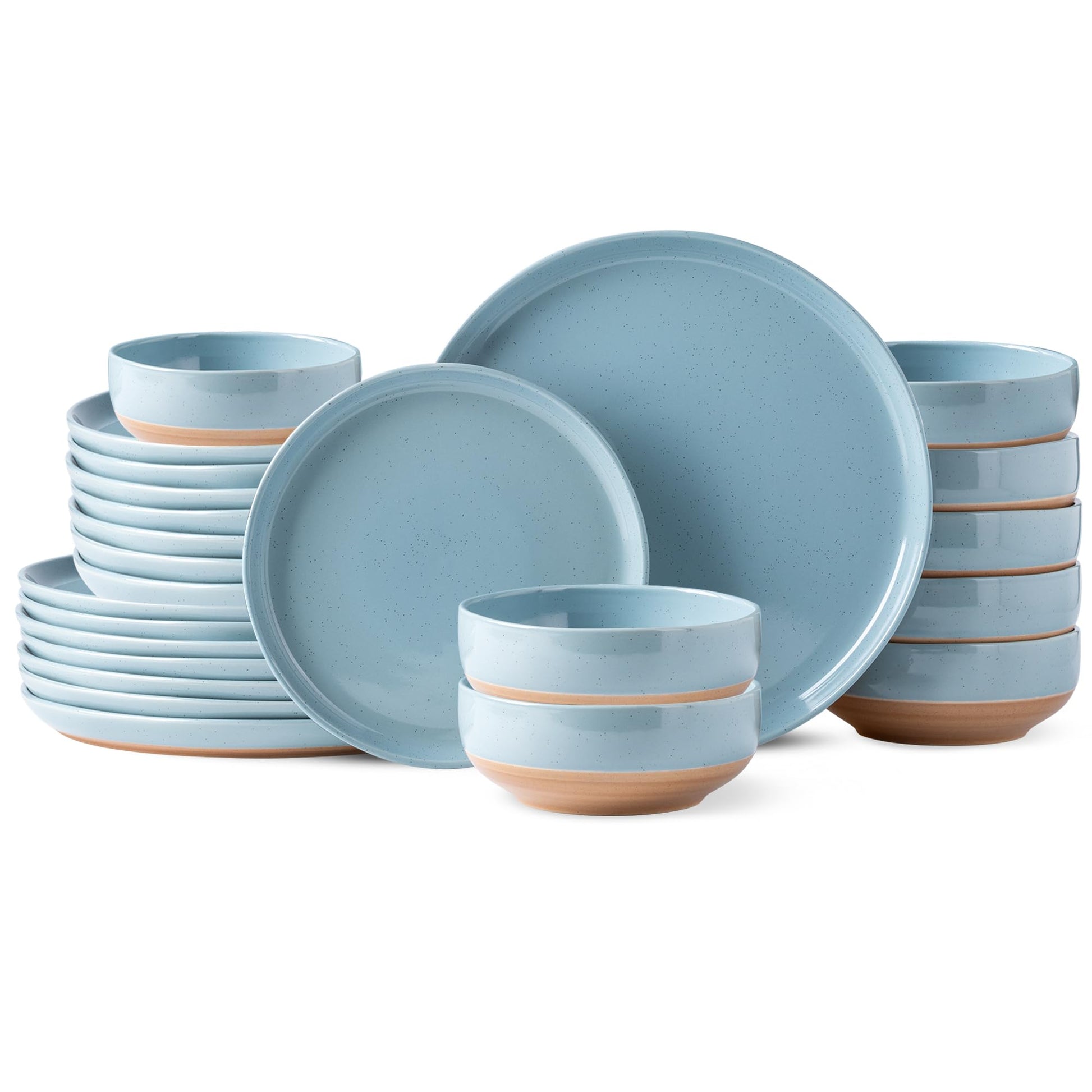 AmorArc Ceramic Dinnerware Sets for 4, 12 Pieces Handpainted Plates and Bowls Set with Rustic Terracotta Underside, Scratch Resistant Stoneware Dishes Set, Dishwasher & Microwave Safe, Gray