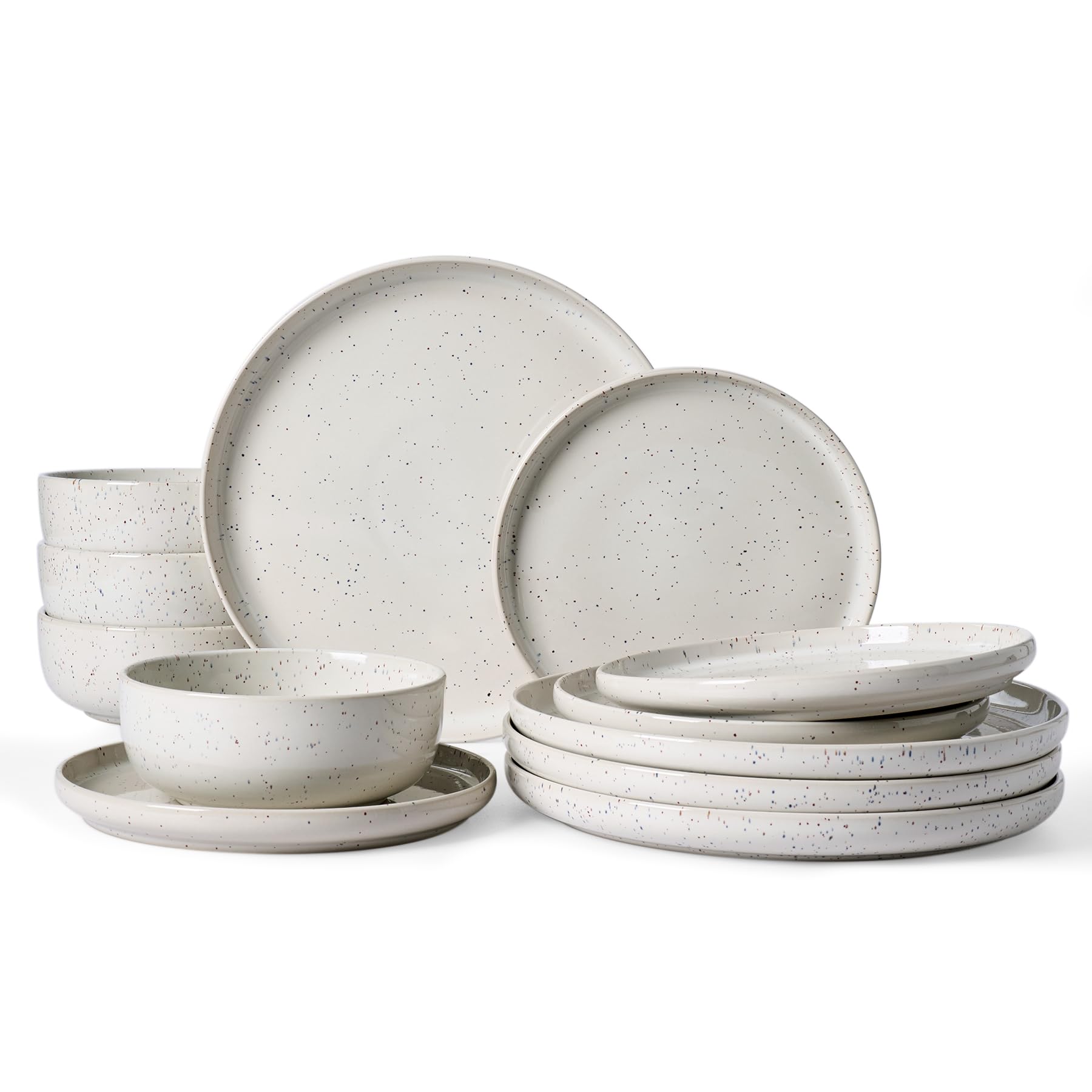 Famiware Milkyway Plates and Bowls Set, 12 Pieces Dinnerware Sets, Dishes Set for 4, Light Gray