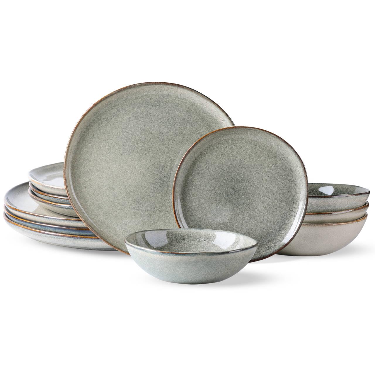 AmorArc Ceramic Dinnerware Sets,Handmade Reactive Glaze Stoneware Plates and Bowls Set,Highly Scratch Resistant Dishes | Dishwasher & Microwave Safe Dishes Set, Service for 6 (18pc)