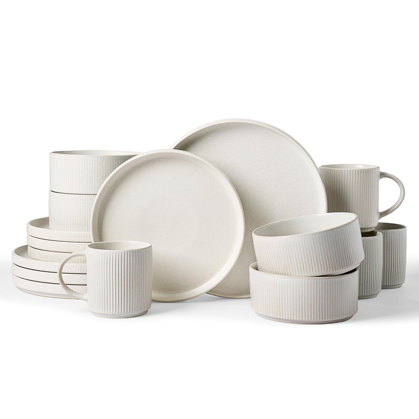 Famiware Star Dinnerware Sets, Plates and Bowls Set for 4, 12 Pieces Ribbed Dishes - Chip and Scratch Resistant, Microwave and Dishwasher Safe Tableware, Smoky Blue