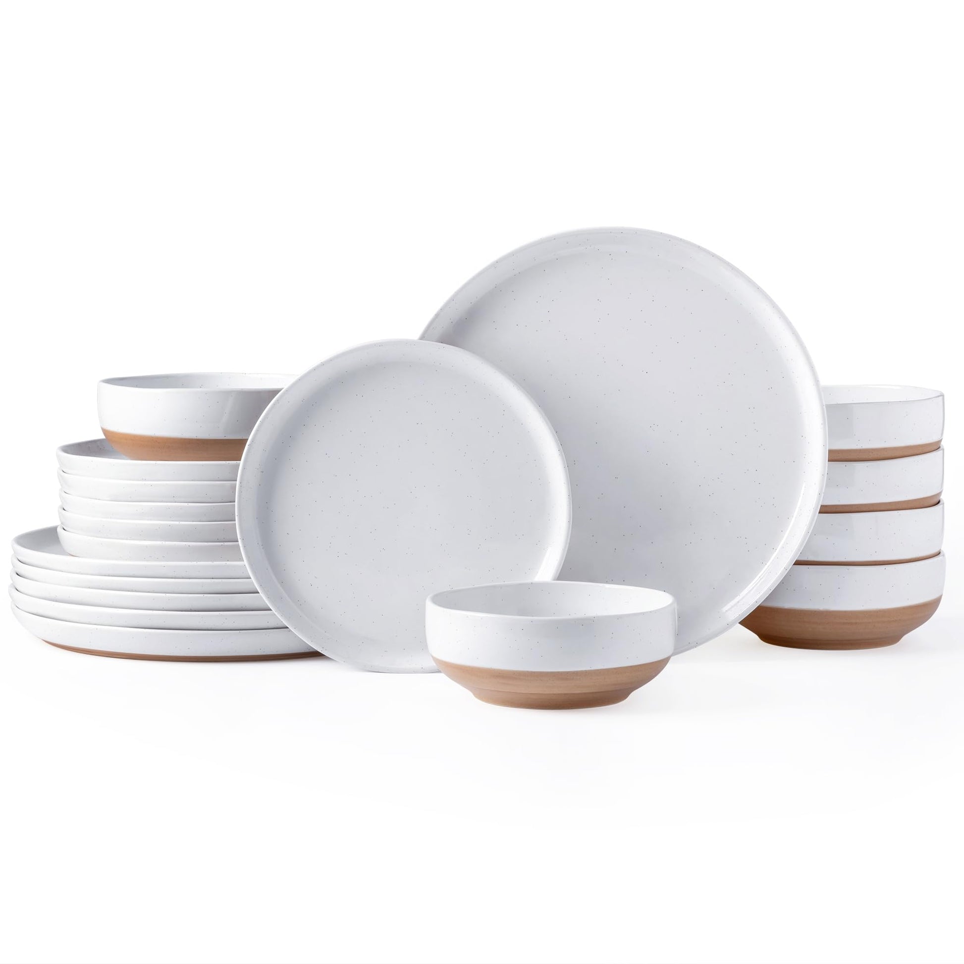 AmorArc Ceramic Dinnerware Sets for 4, 12 Pieces Handpainted Plates and Bowls Set with Rustic Terracotta Underside, Scratch Resistant Stoneware Dishes Set, Dishwasher & Microwave Safe, Gray