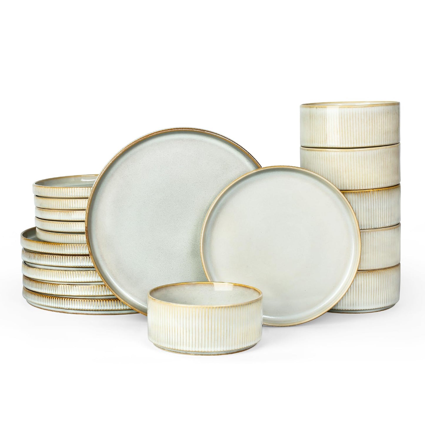Famiware Star Dinnerware Sets, Plates and Bowls Set for 4, 12 Pieces Ribbed Dishes - Chip and Scratch Resistant, Microwave and Dishwasher Safe Tableware, Smoky Blue
