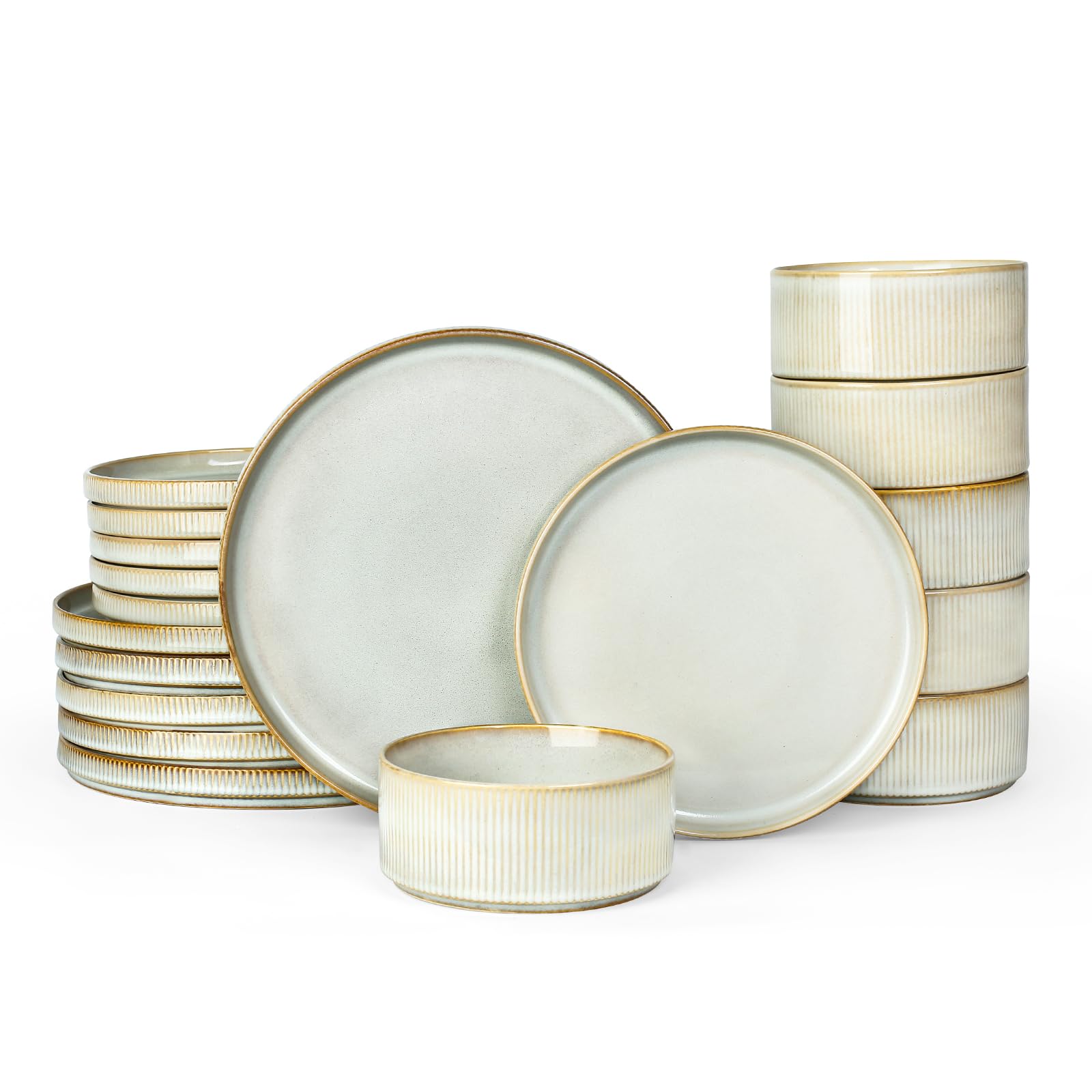 Famiware Star Dinnerware Sets, Plates and Bowls Set for 4, 12 Pieces Ribbed Dishes - Chip and Scratch Resistant, Microwave and Dishwasher Safe Tableware, Smoky Blue