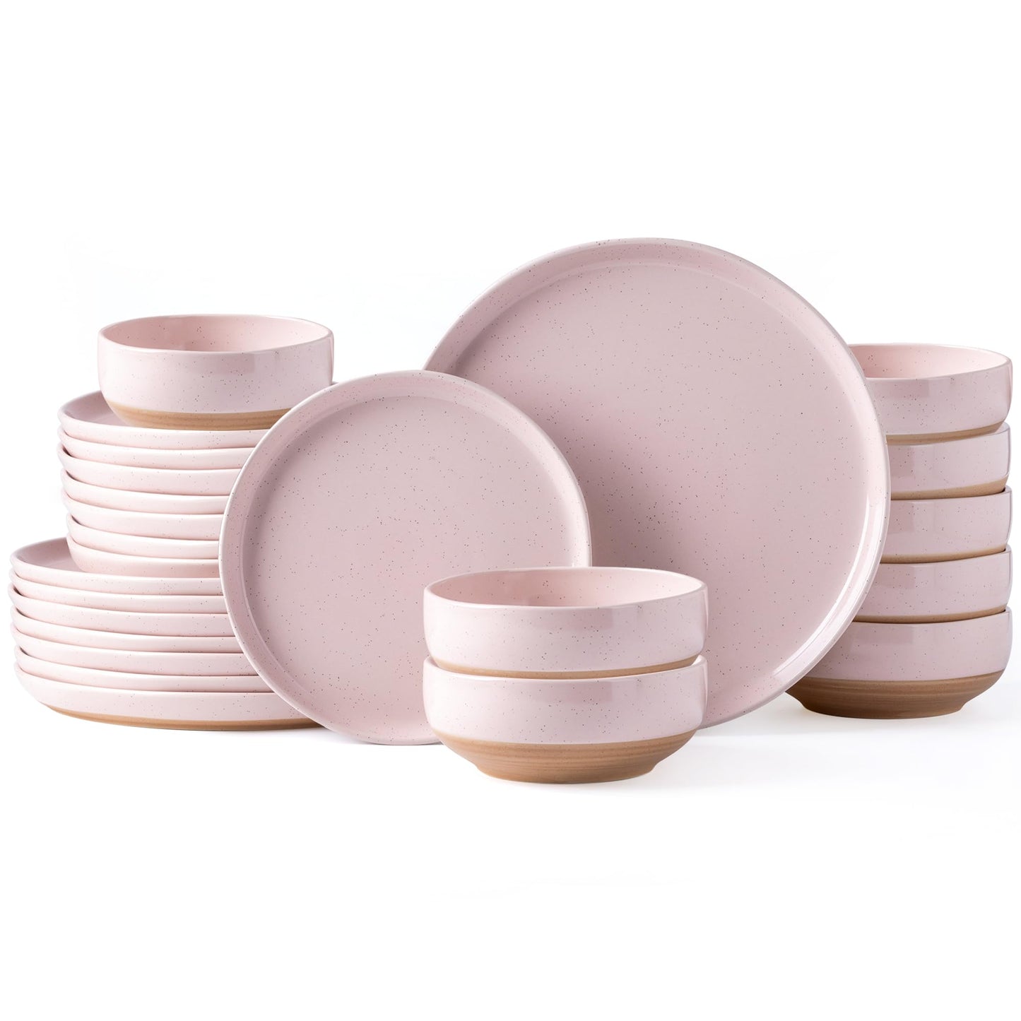 AmorArc Ceramic Dinnerware Sets for 4, 12 Pieces Handpainted Plates and Bowls Set with Rustic Terracotta Underside, Scratch Resistant Stoneware Dishes Set, Dishwasher & Microwave Safe, Gray