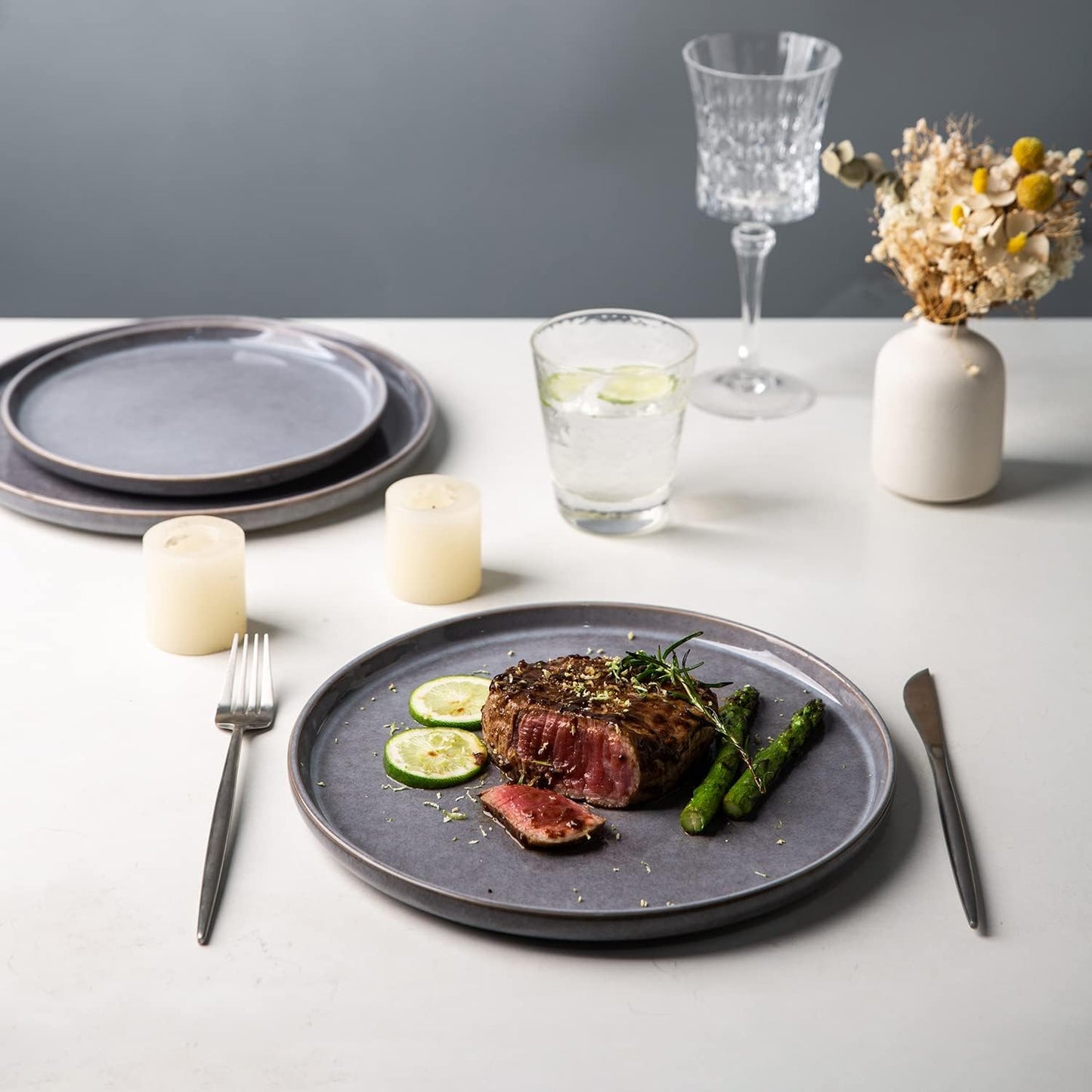 AmorArc Stoneware Dinnerware Sets,Round Reactive Glaze Ceramic Plates and Bowls Set,Highly Chip and Crack Resistant | Dishwasher & Microwave Safe Dishes,Service for 4 (12pc)