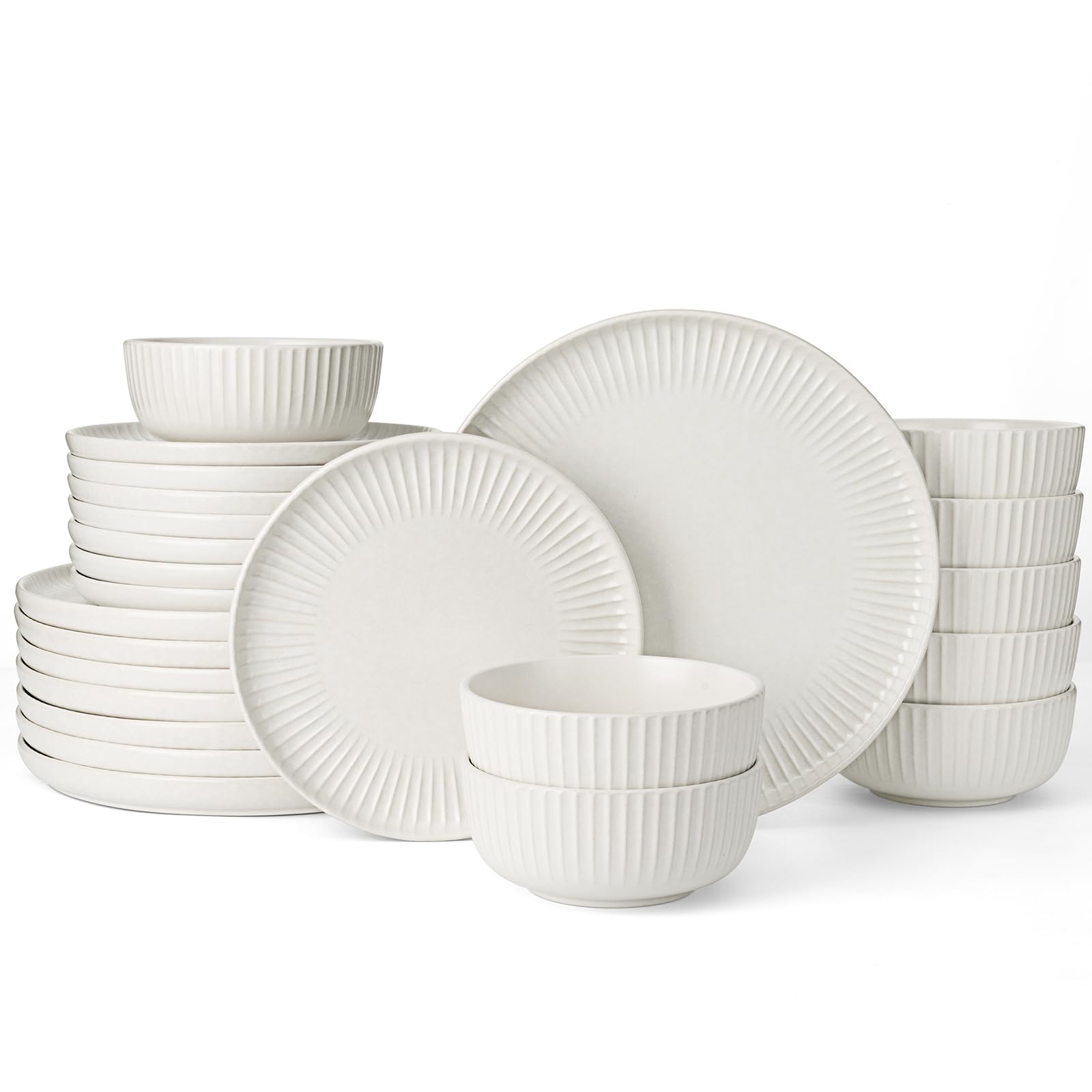 Famiware Star Dinnerware Sets, Plates and Bowls Set for 4, 12 Pieces Ribbed Dishes - Chip and Scratch Resistant, Microwave and Dishwasher Safe Tableware, Smoky Blue