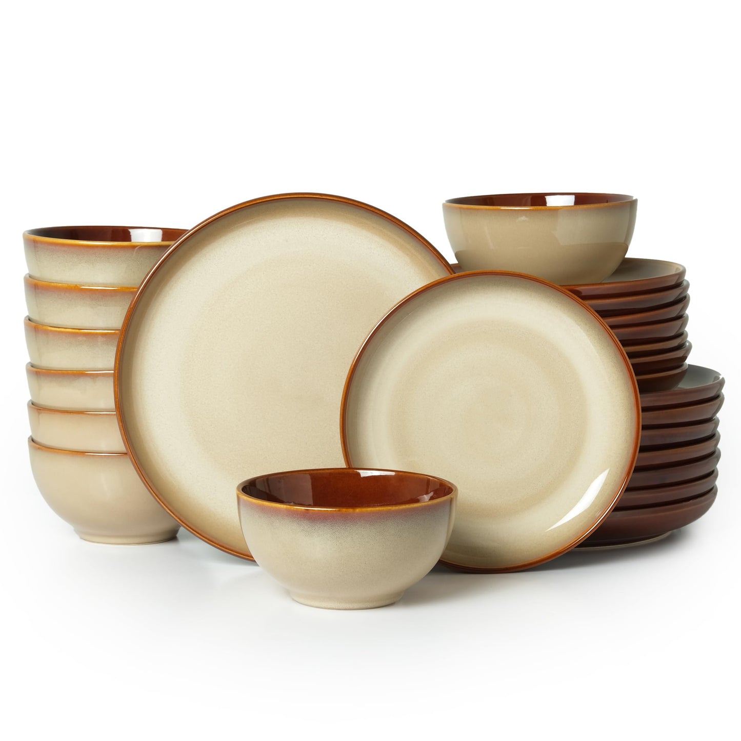 Stoneware Dinnerware Sets, Ceramic Plates and Bowls Set, Microwave & Dishwasher Safe Kitchen Dish Set, Modern Dinner Salad Plates | Cereal Bowls for 4, Dishware Sets Brown Yellow