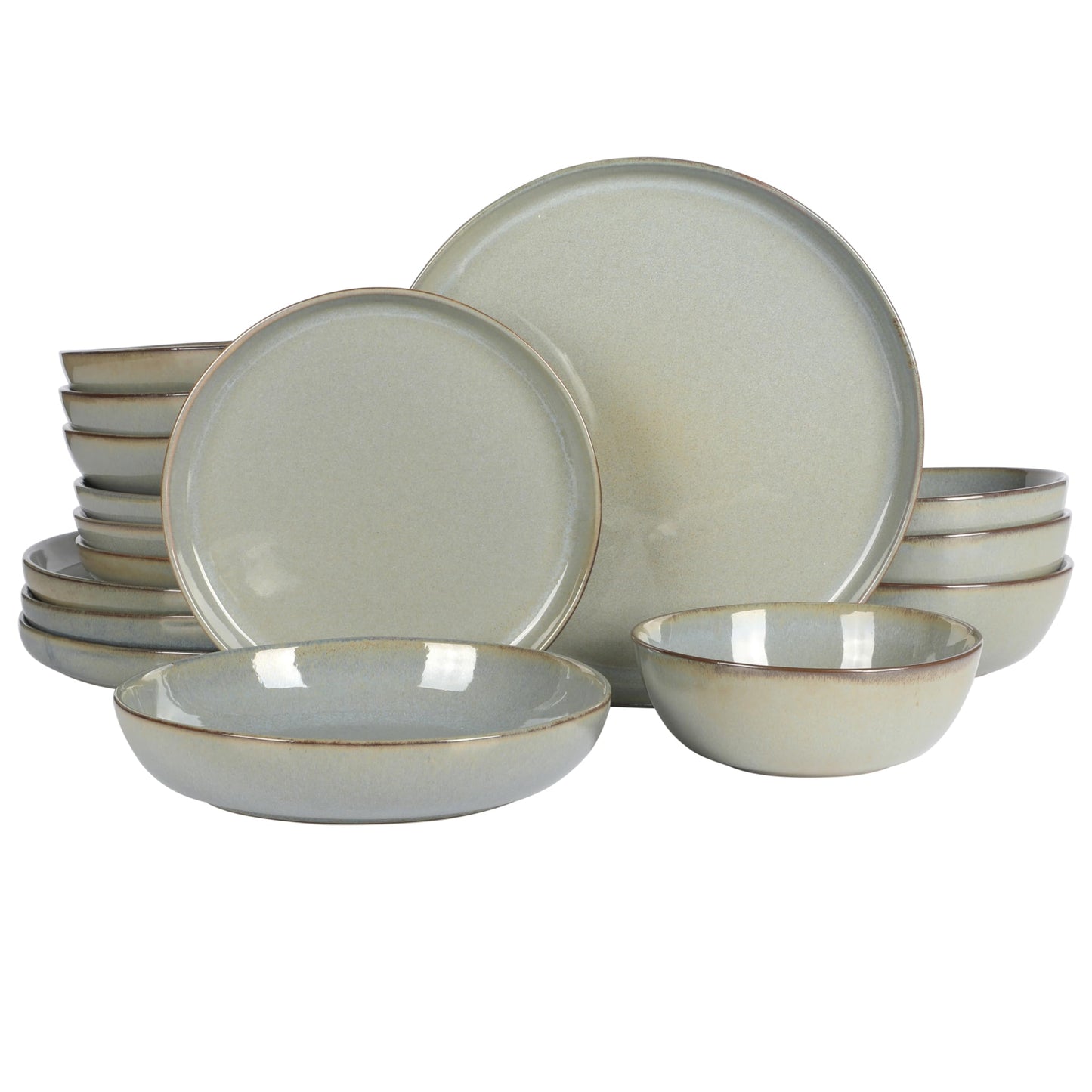 Gibson Elite Kings Road Double Plates and Bowl Organic Round Porcelain Dinnerware Set - Matte Black w/Gold Rim