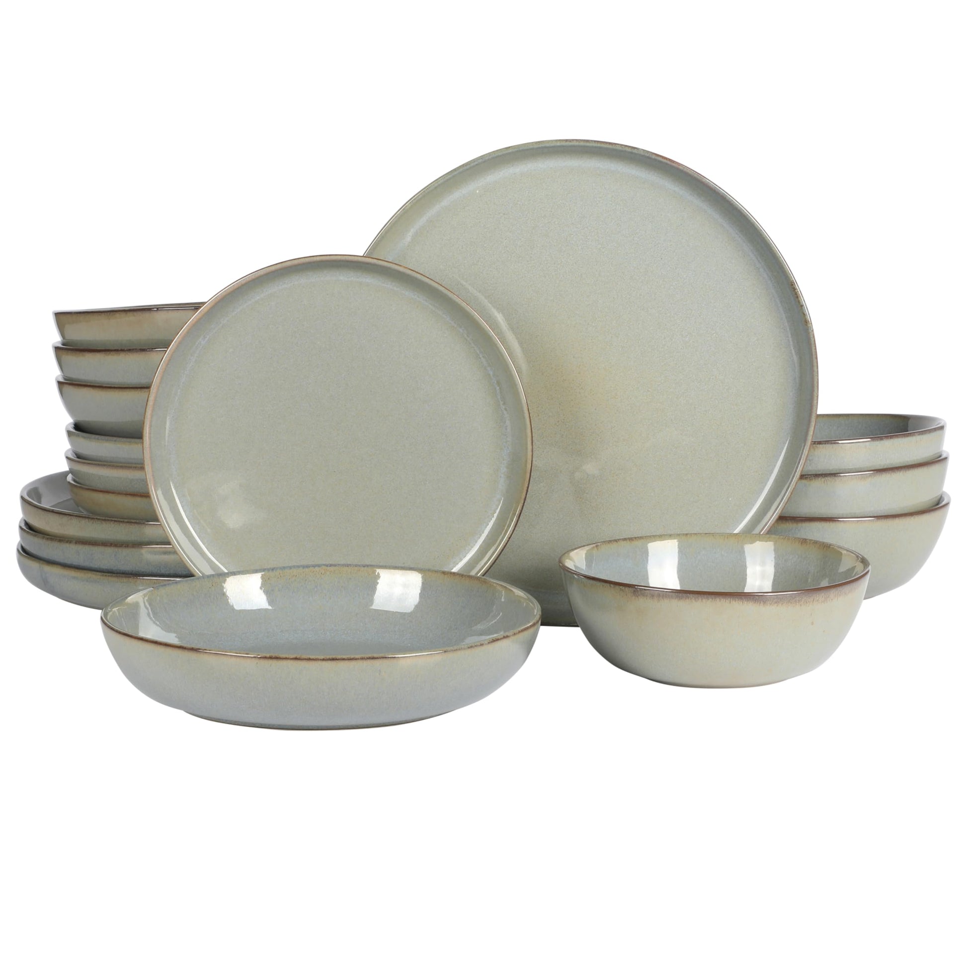 Gibson Elite Kings Road Double Plates and Bowl Organic Round Porcelain Dinnerware Set - Matte Black w/Gold Rim