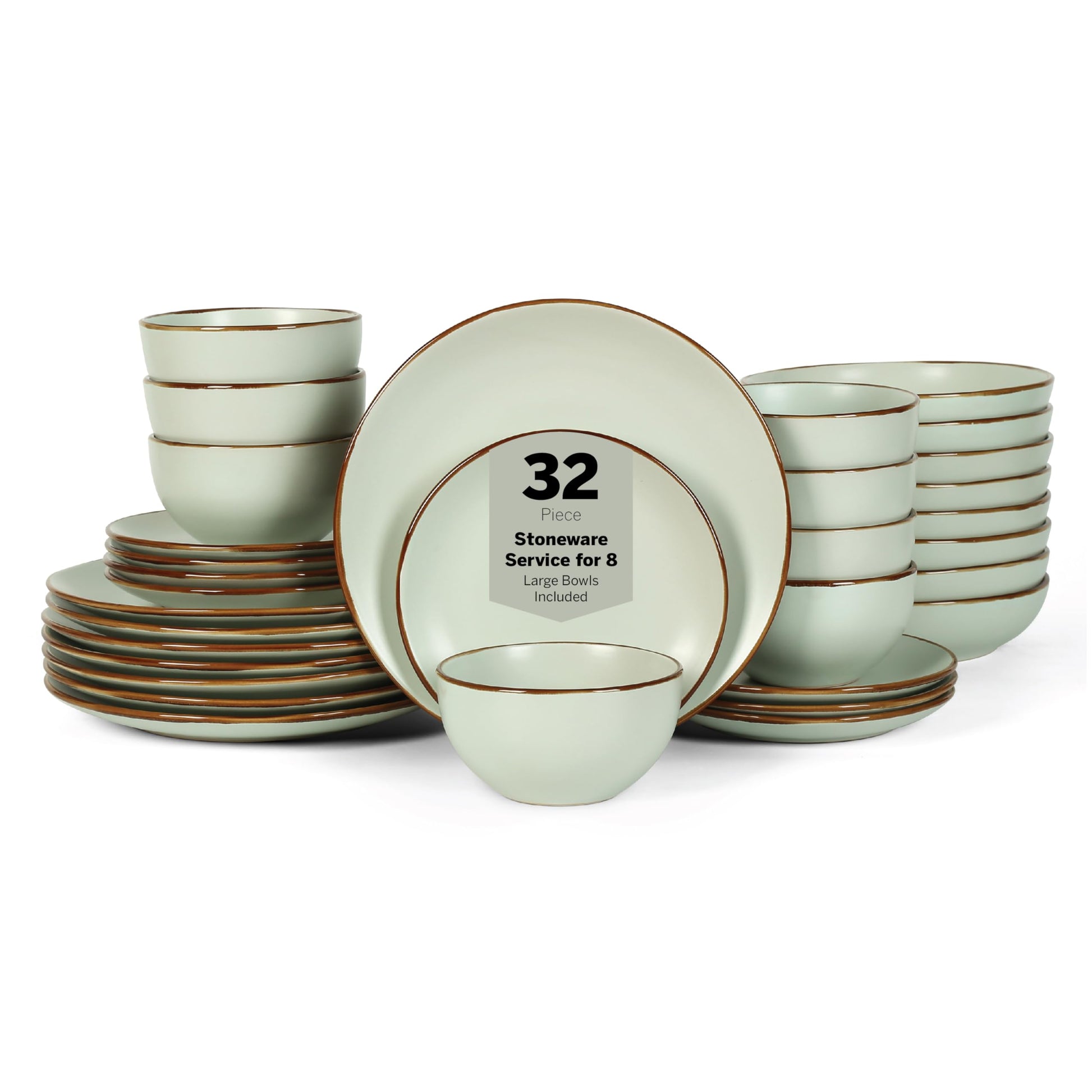 Stone Lain, Stoneware, Service for 4, Light Green, Plates and Bowls Sets, Dinnerware Set with 4 Dinner - & 4 Salad Plates, 4 Pasta - & 4 Round Bowls, Dishwasher & Microwave Safe, 16-Piece