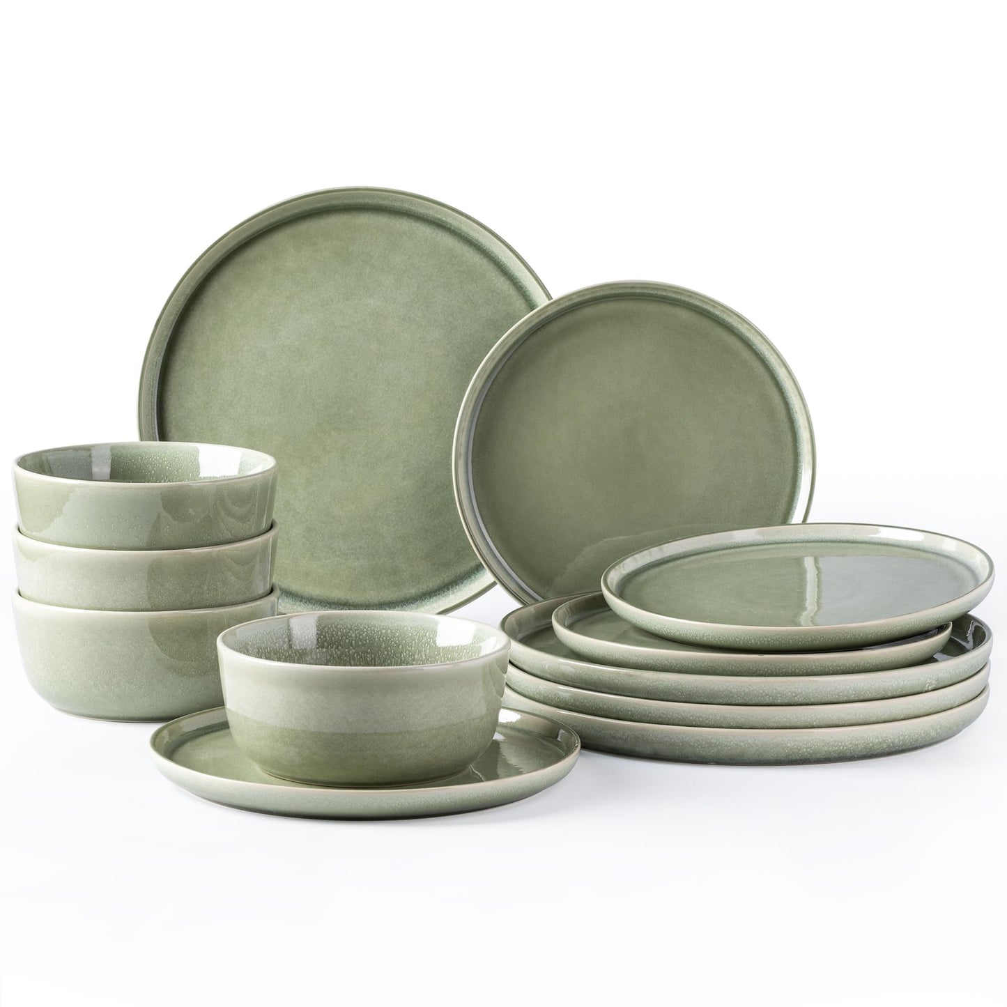 AmorArc Stoneware Dinnerware Sets,Round Reactive Glaze Ceramic Plates and Bowls Set,Highly Chip and Crack Resistant | Dishwasher & Microwave Safe Dishes,Service for 4 (12pc)