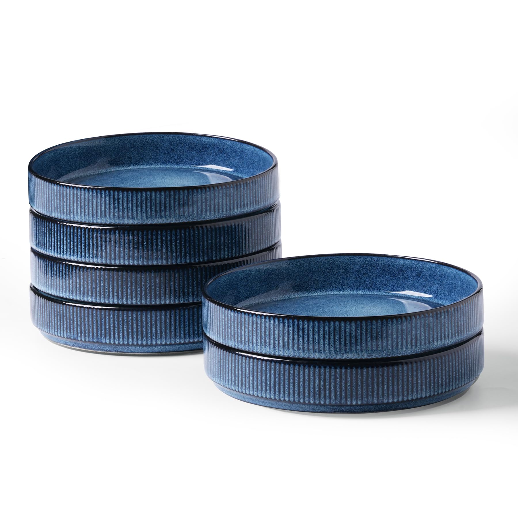 famiware Star 7.5" Pasta Bowls Set, Salad Bowl Set of 4, Double Reactive Glaze, Stackable, Ideal for Your Friend for Housewarming, Festivals, Nebulas Blue