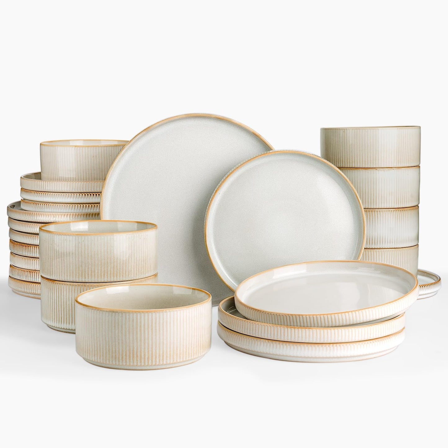 Famiware Star Dinnerware Sets, Plates and Bowls Set for 4, 12 Pieces Ribbed Dishes - Chip and Scratch Resistant, Microwave and Dishwasher Safe Tableware, Smoky Blue