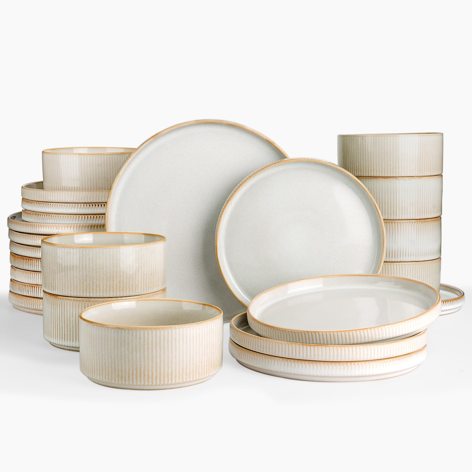 Famiware Star Dinnerware Sets, Plates and Bowls Set for 4, 12 Pieces Ribbed Dishes - Chip and Scratch Resistant, Microwave and Dishwasher Safe Tableware, Smoky Blue
