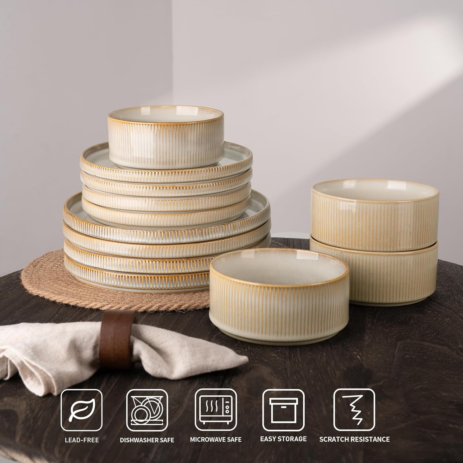 famiware Star Salad Plates for 6, 8 inches Plate Set, Stoneware Dinnerware, Small Dinner Plates for Dessert, Salad, Appetizer, Cappuccino White
