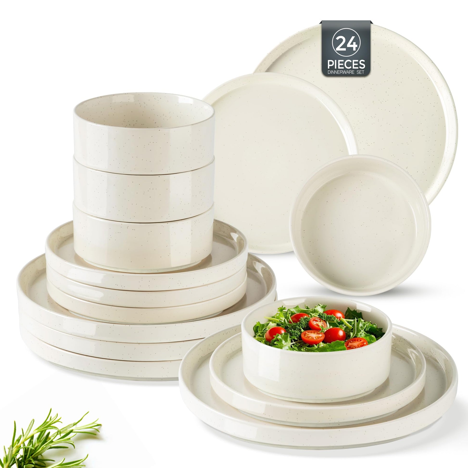 GBHOME Dinnerware Set for 4, 12 Piece Speckled Plates and Bowls Set with Glazed Bottom, Chip & Scratch Resistant Stoneware Plates Sets, Dishwasher & Microwave Safe Dishes (Light Beige, Service for 4)