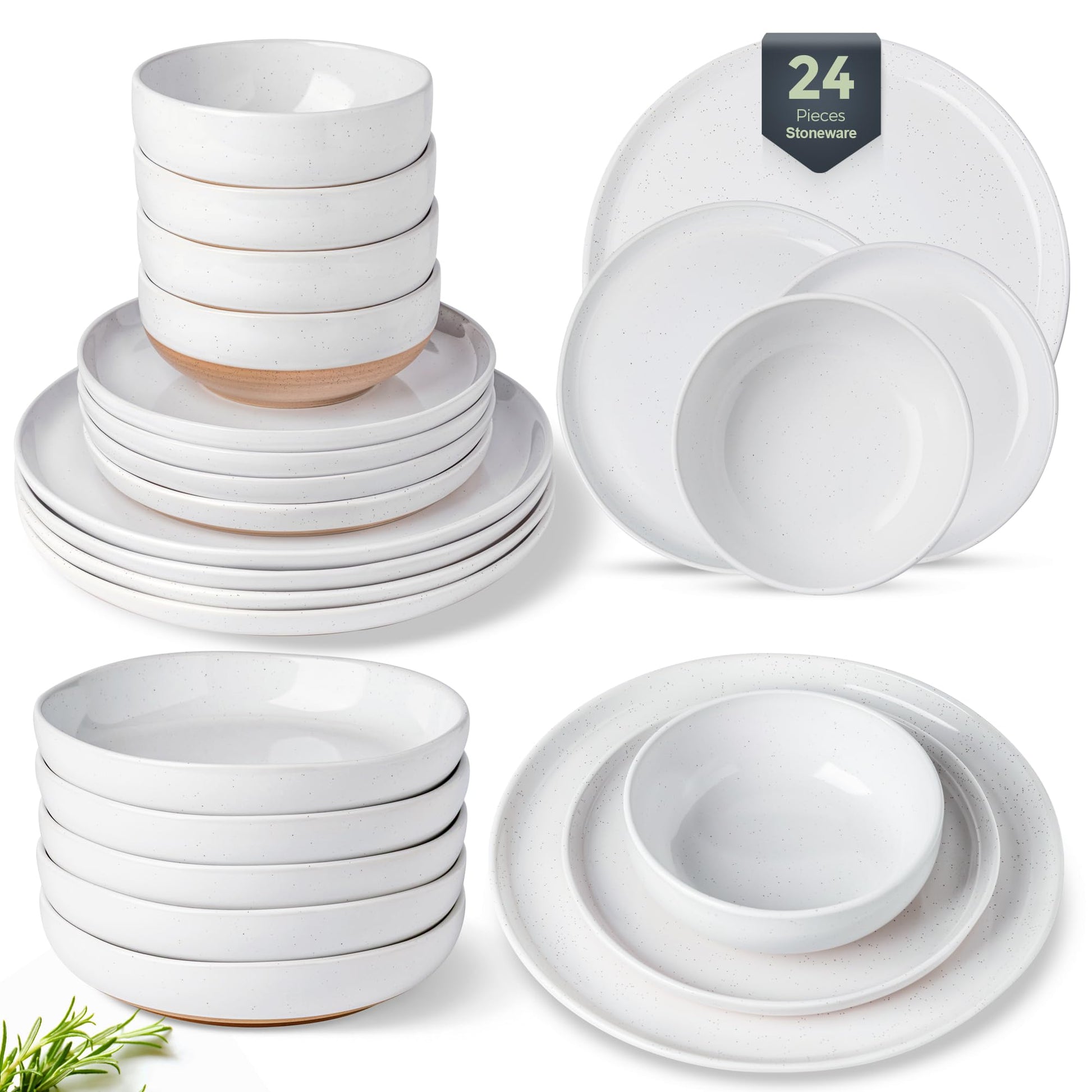 AmorArc Ceramic Dinnerware Sets for 4, 12 Pieces Handpainted Plates and Bowls Set with Rustic Terracotta Underside, Scratch Resistant Stoneware Dishes Set, Dishwasher & Microwave Safe, Gray