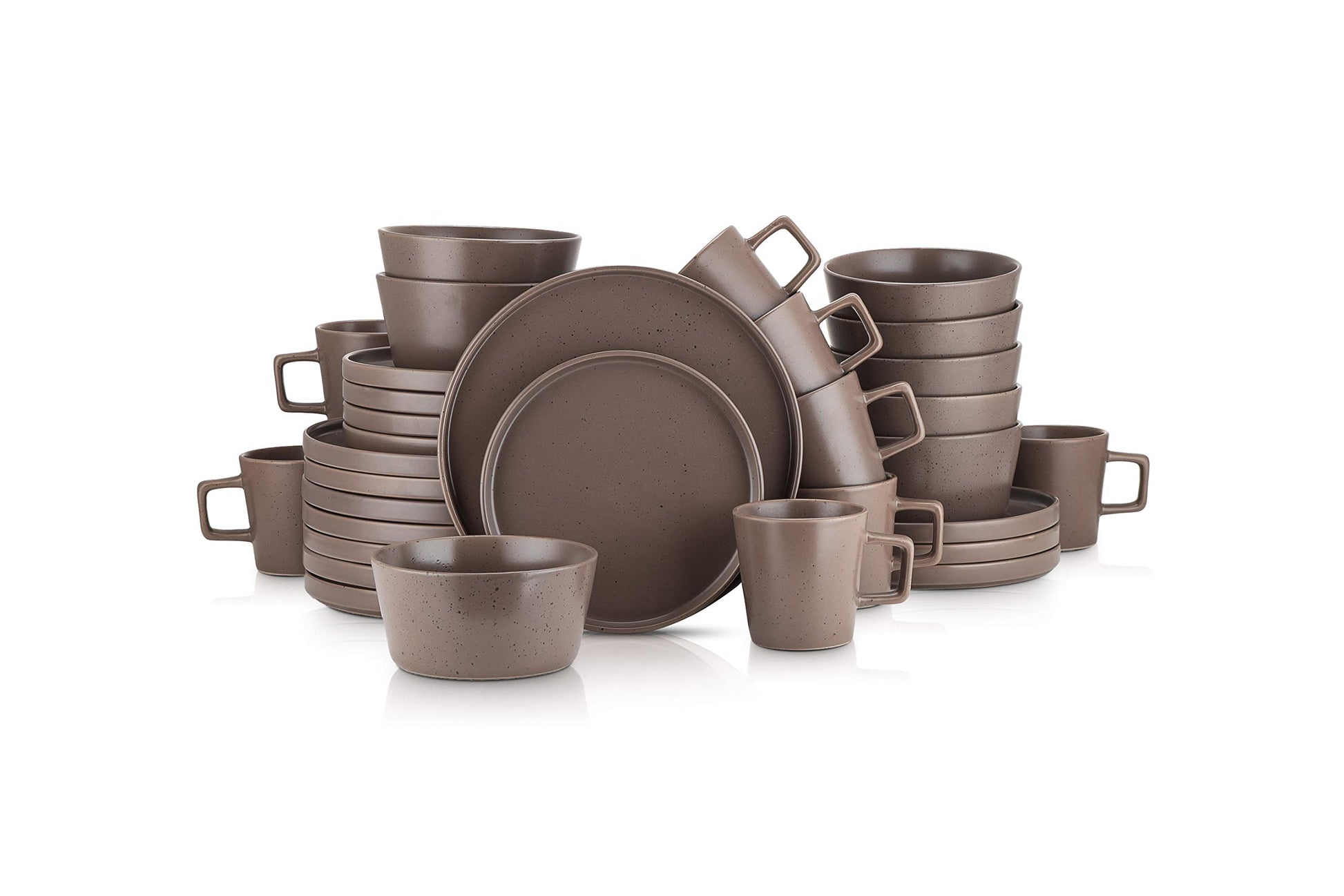 Stone Lain Celina Stoneware 16 Piece Dinnerware Set, Plates and Bowls, Black Matte Dish, Service for 4 – Minimalist Round Style, Microwave & Dishwasher Safe