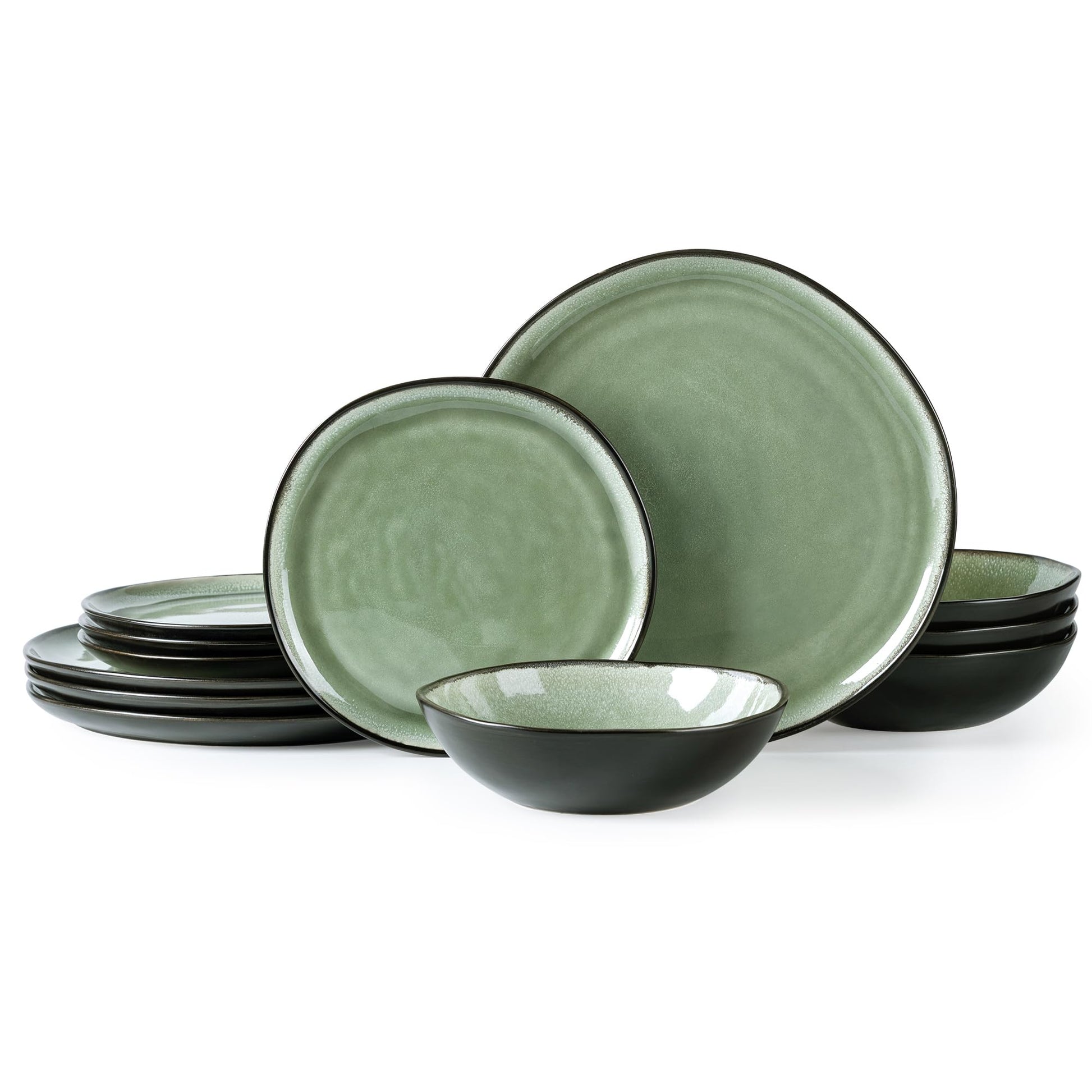 AmorArc Ceramic Dinnerware Sets,Handmade Reactive Glaze Stoneware Plates and Bowls Set,Highly Scratch Resistant Dishes | Dishwasher & Microwave Safe Dishes Set, Service for 6 (18pc)