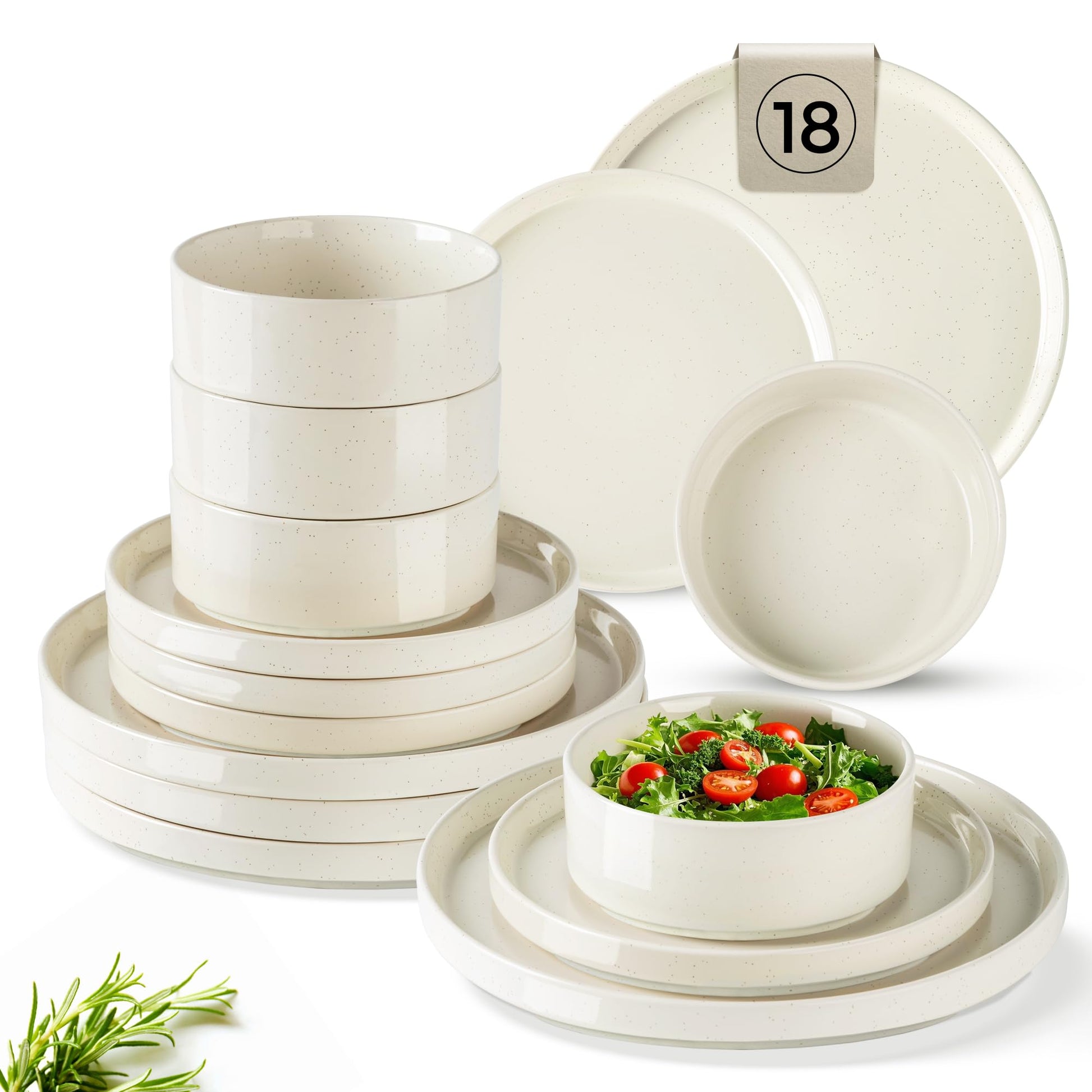 GBHOME Dinnerware Set for 4, 12 Piece Speckled Plates and Bowls Set with Glazed Bottom, Chip & Scratch Resistant Stoneware Plates Sets, Dishwasher & Microwave Safe Dishes (Light Beige, Service for 4)