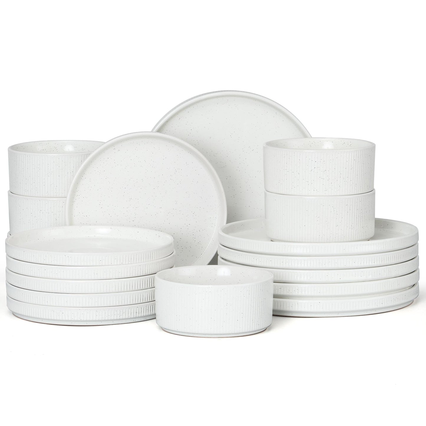 E-far 12-Piece Plates and Bowls Sets, Stoneware Dinnerware Dishes Sets for 4, Kitchen Modern Dining Dishware, Chip & Scratch Resistant, Microwave & Dishwasher Safe, Creamy Beige