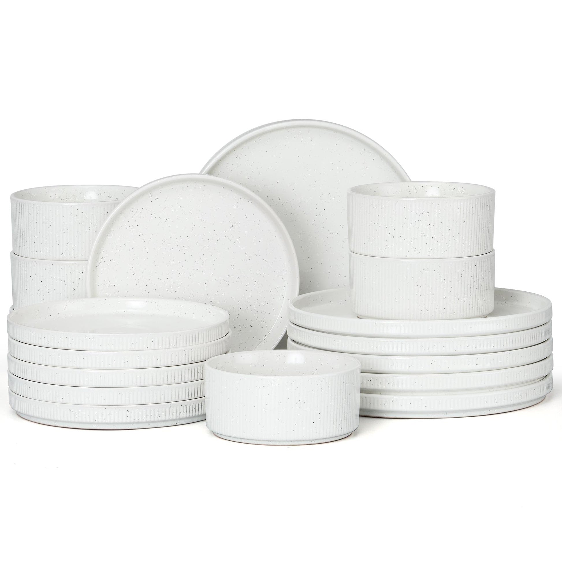 E-far 12-Piece Plates and Bowls Sets, Stoneware Dinnerware Dishes Sets for 4, Kitchen Modern Dining Dishware, Chip & Scratch Resistant, Microwave & Dishwasher Safe, Creamy Beige