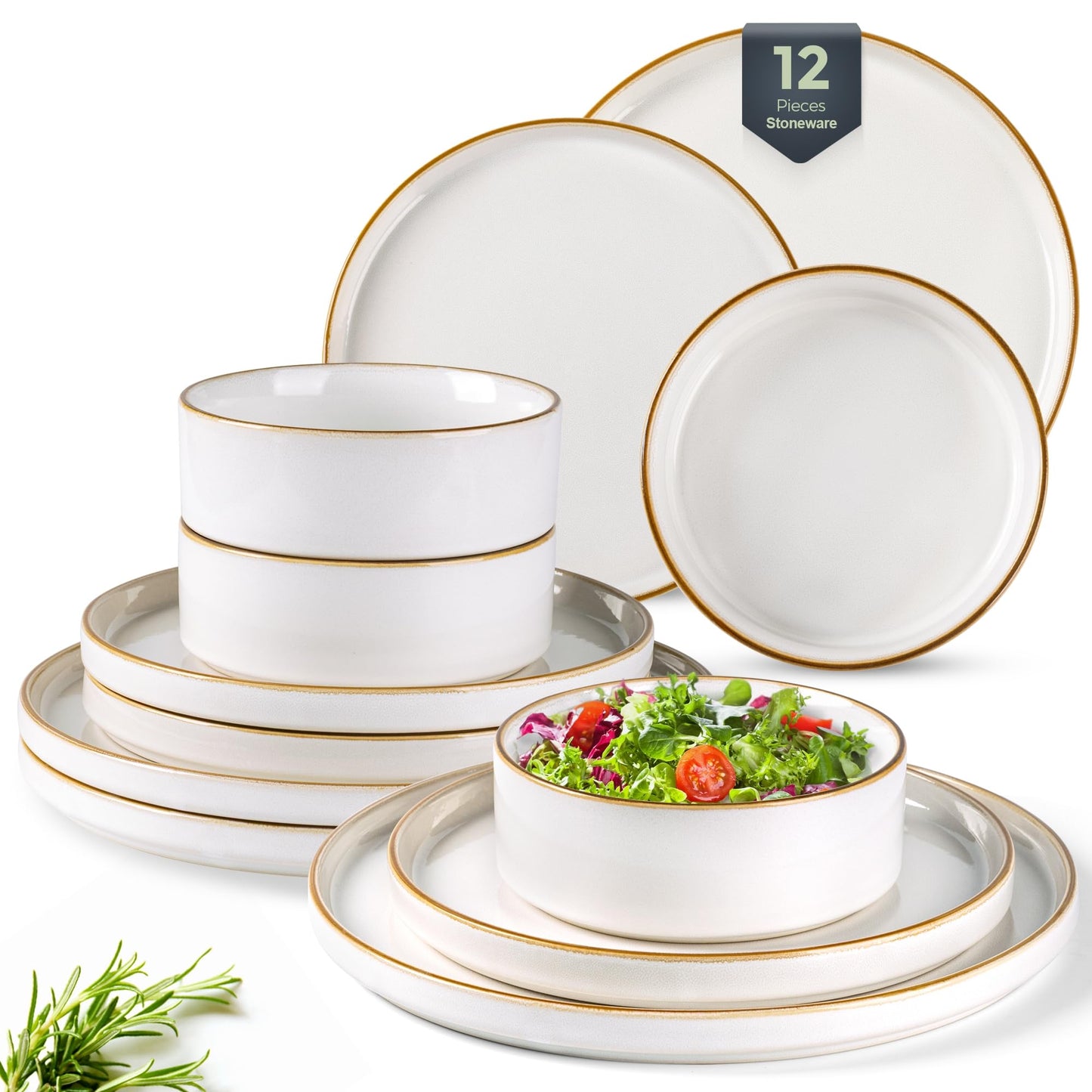 GBHOME Ceramic Dinnerware Sets for 4, 12 Pieces Stoneware Plates and Bowls Sets, Reactive Glaze Dishes -Scratch Resistant, Dishwasher&Microwave Safe