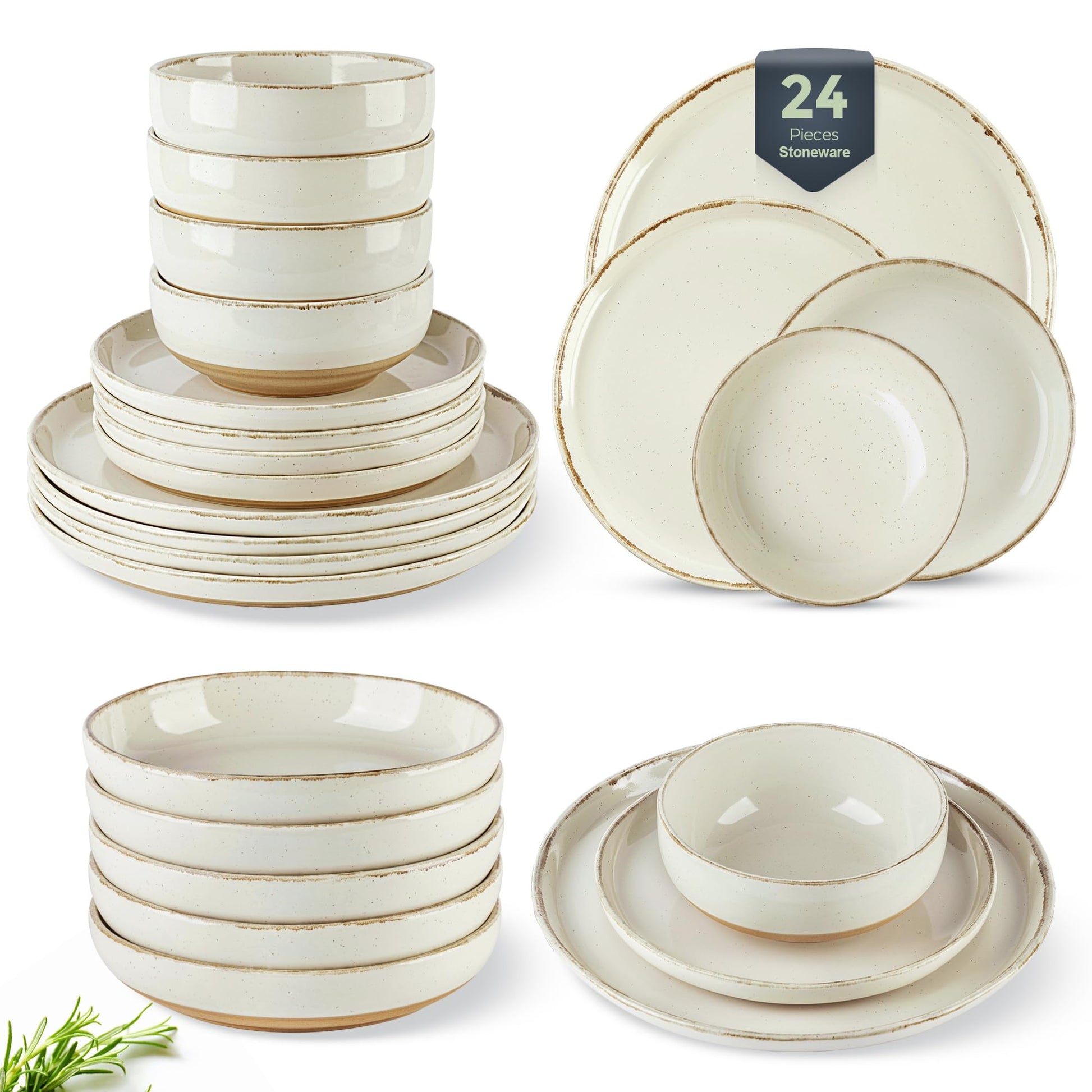 AmorArc Ceramic Dinnerware Sets for 4, 12 Pieces Handpainted Plates and Bowls Set with Rustic Terracotta Underside, Scratch Resistant Stoneware Dishes Set, Dishwasher & Microwave Safe, Gray