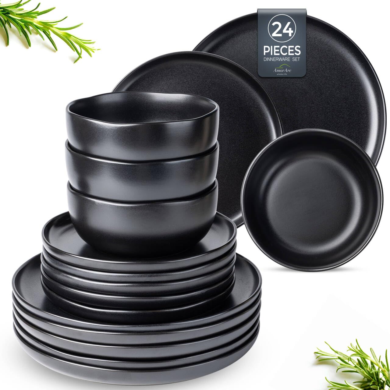 AmorArc Ceramic Dinnerware Sets, Wavy Rim Stoneware Plates and Bowls Sets, Highly Chip and Crack Resistant | Dishwasher & Microwave & Oven Safe Dishes set, Service for 4 (12pc)
