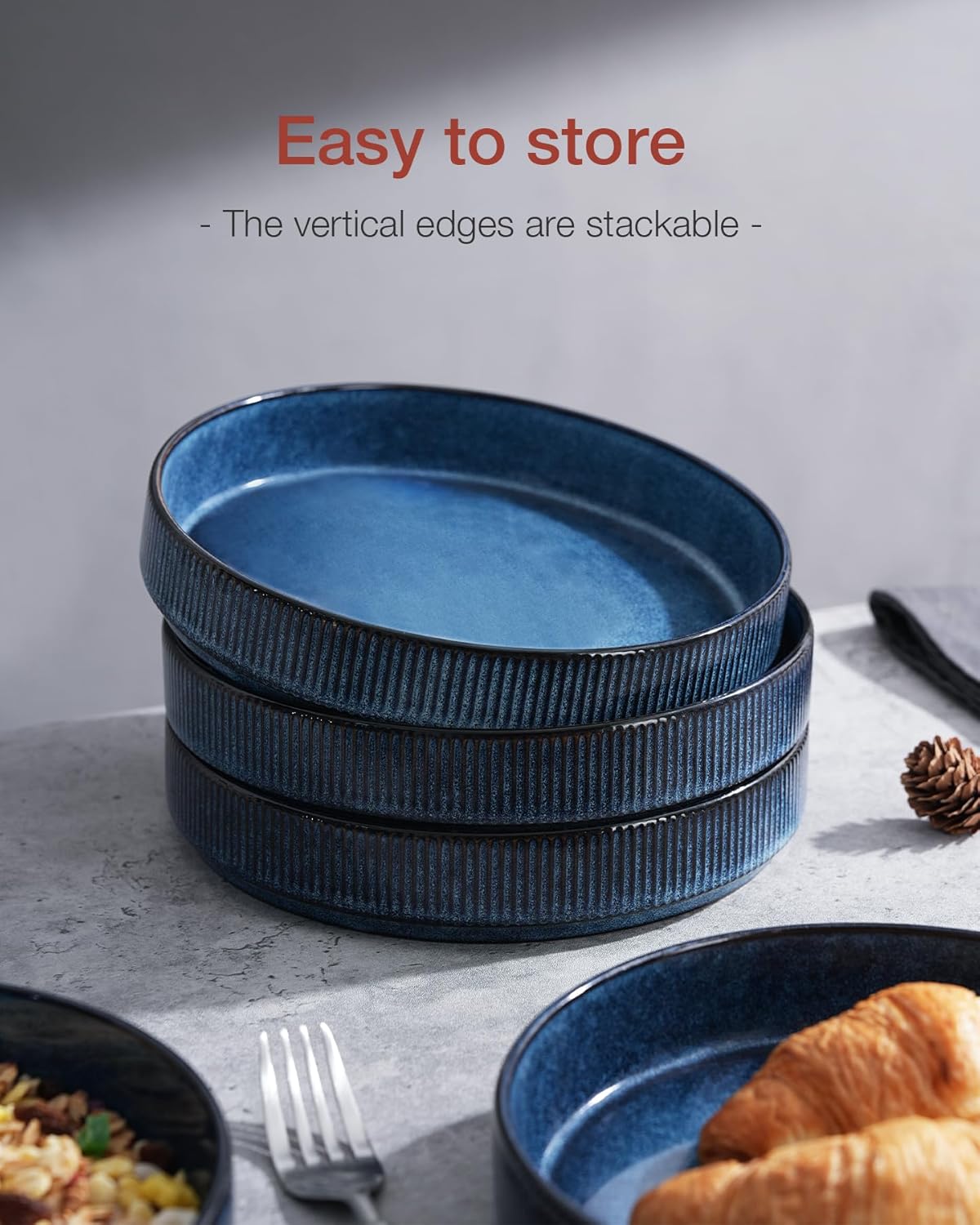 famiware Star 7.5" Pasta Bowls Set, Salad Bowl Set of 4, Double Reactive Glaze, Stackable, Ideal for Your Friend for Housewarming, Festivals, Nebulas Blue