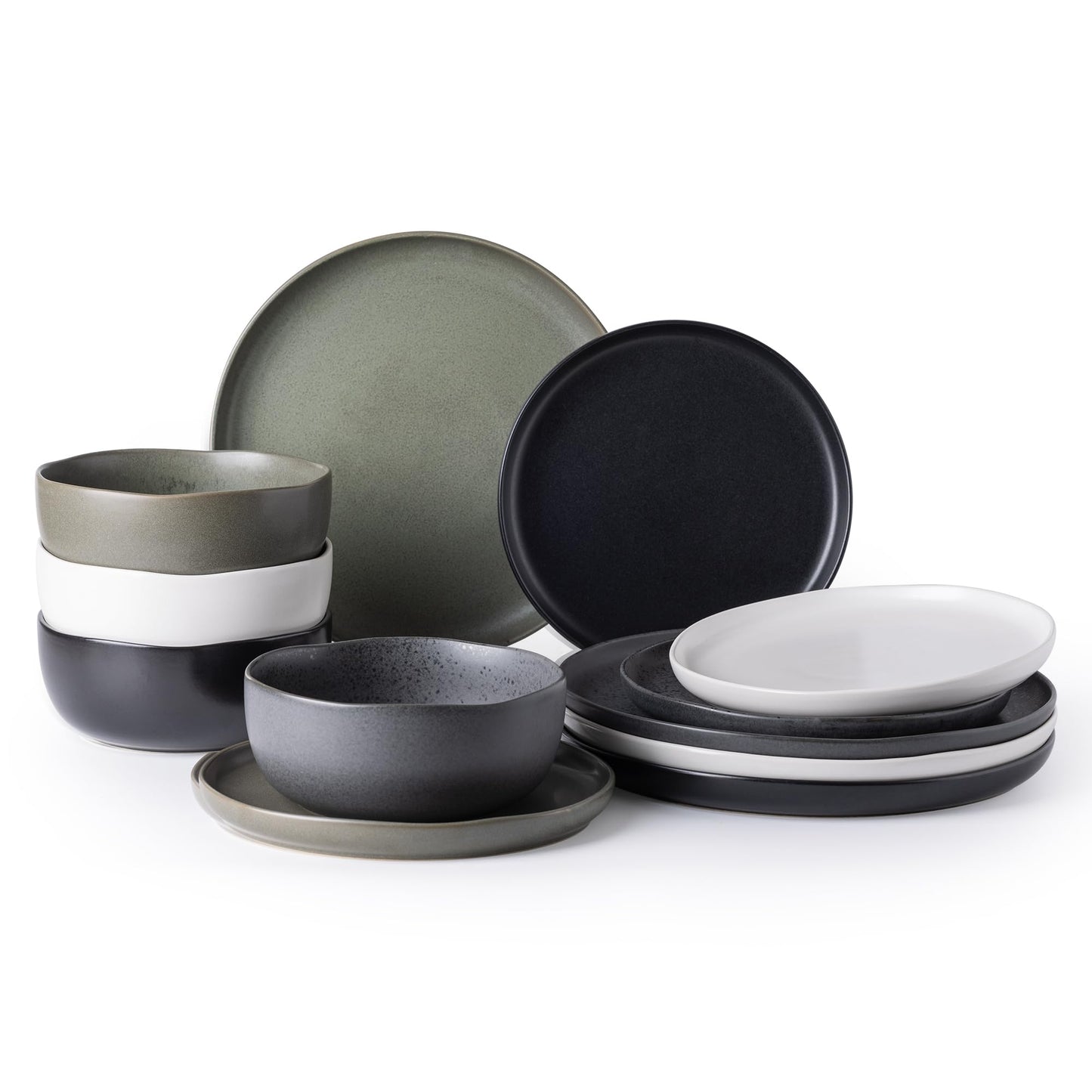 AmorArc Ceramic Dinnerware Sets, Wavy Rim Stoneware Plates and Bowls Sets, Highly Chip and Crack Resistant | Dishwasher & Microwave & Oven Safe Dishes set, Service for 4 (12pc)