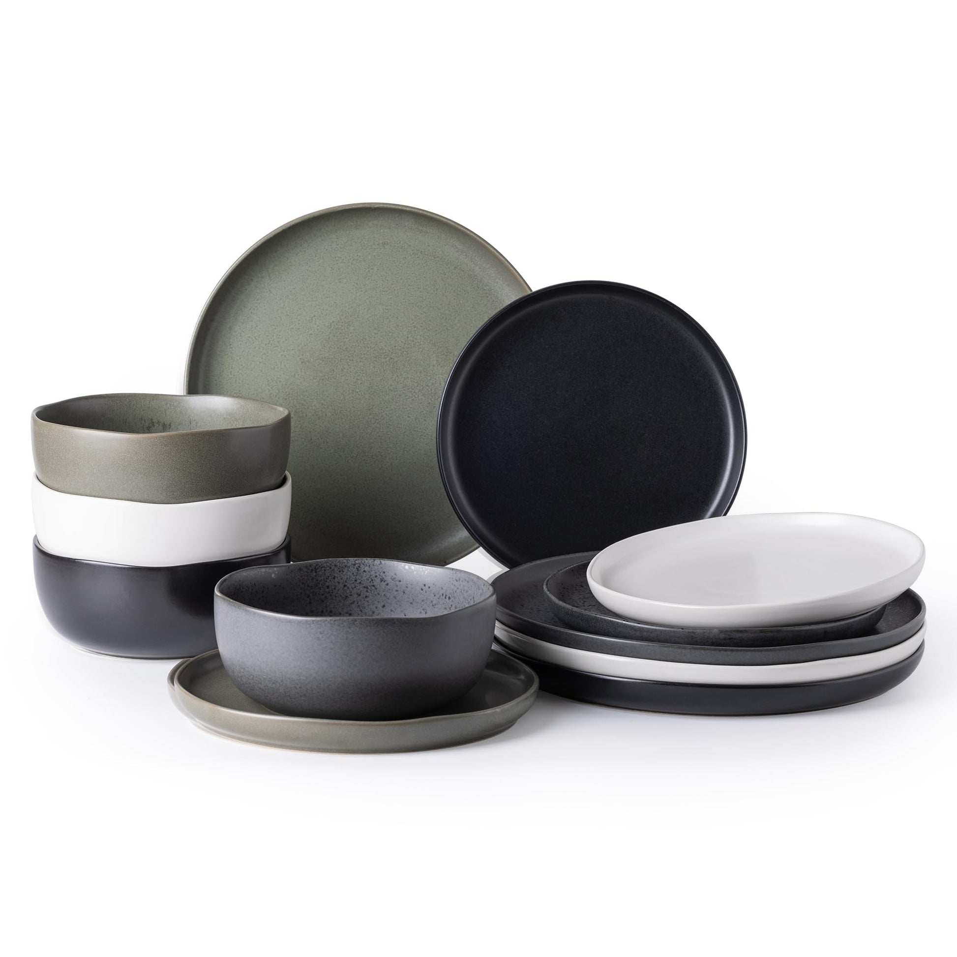 AmorArc Ceramic Dinnerware Sets, Wavy Rim Stoneware Plates and Bowls Sets, Highly Chip and Crack Resistant | Dishwasher & Microwave & Oven Safe Dishes set, Service for 4 (12pc)