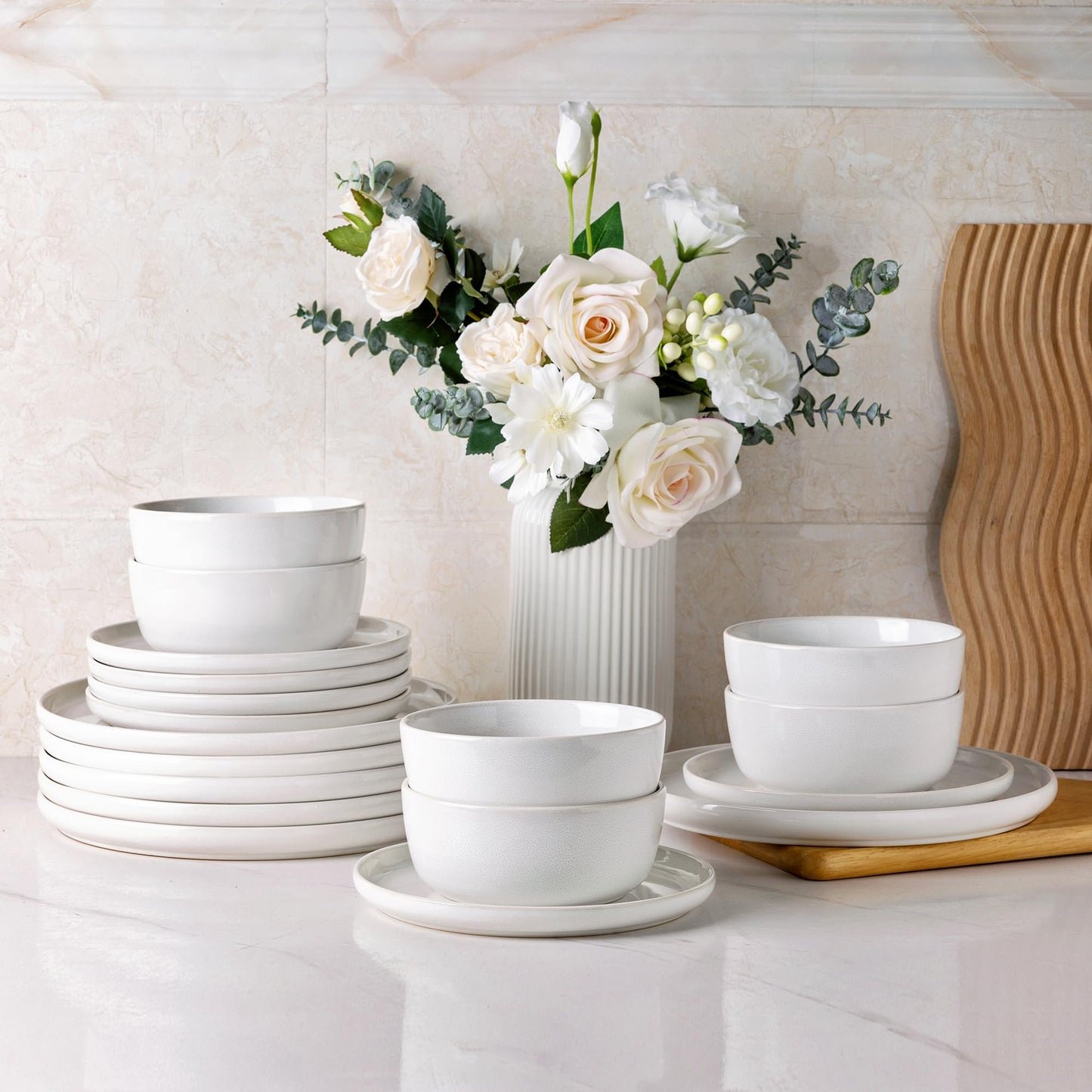 AmorArc Stoneware Dinnerware Sets,Round Reactive Glaze Ceramic Plates and Bowls Set,Highly Chip and Crack Resistant | Dishwasher & Microwave Safe Dishes,Service for 4 (12pc)