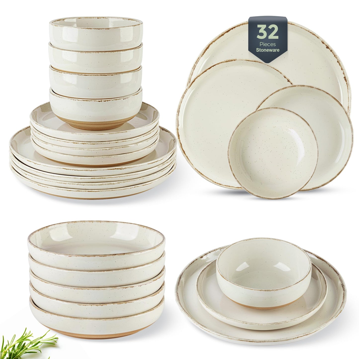 AmorArc Ceramic Dinnerware Sets for 4, 12 Pieces Handpainted Plates and Bowls Set with Rustic Terracotta Underside, Scratch Resistant Stoneware Dishes Set, Dishwasher & Microwave Safe, Gray
