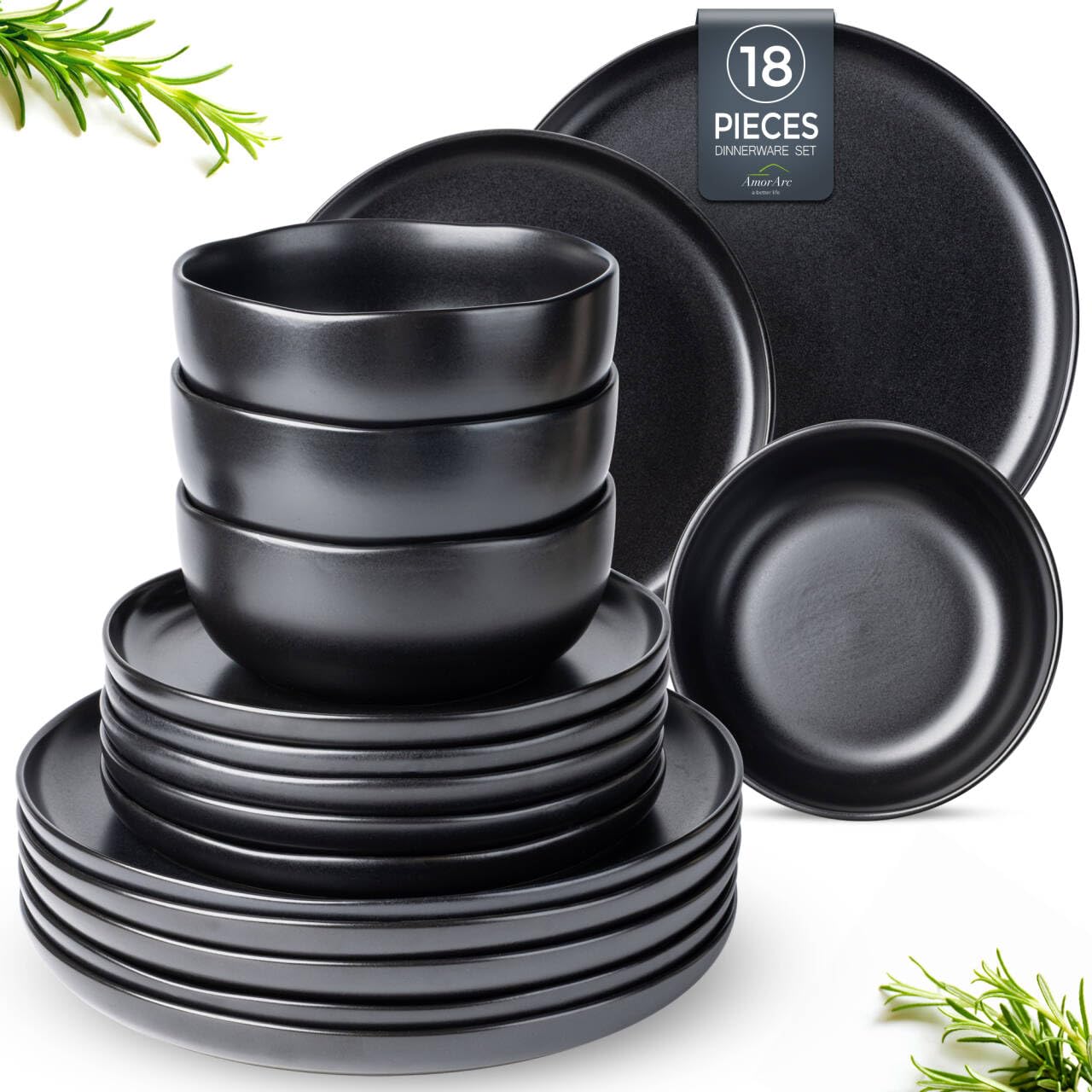 AmorArc Ceramic Dinnerware Sets, Wavy Rim Stoneware Plates and Bowls Sets, Highly Chip and Crack Resistant | Dishwasher & Microwave & Oven Safe Dishes set, Service for 4 (12pc)