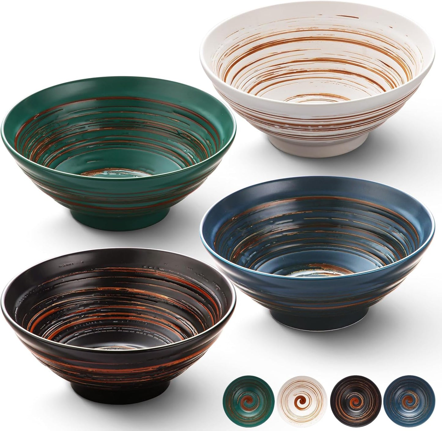 YUN TAO Ceramic Ramen Bowls Set of 4, 35 oz Large Japanese Style Serving Bowls for Salad,Udon, Soba, Pho Pasta, Asian Soup Noodle,Suitable as Housewarming Gifts