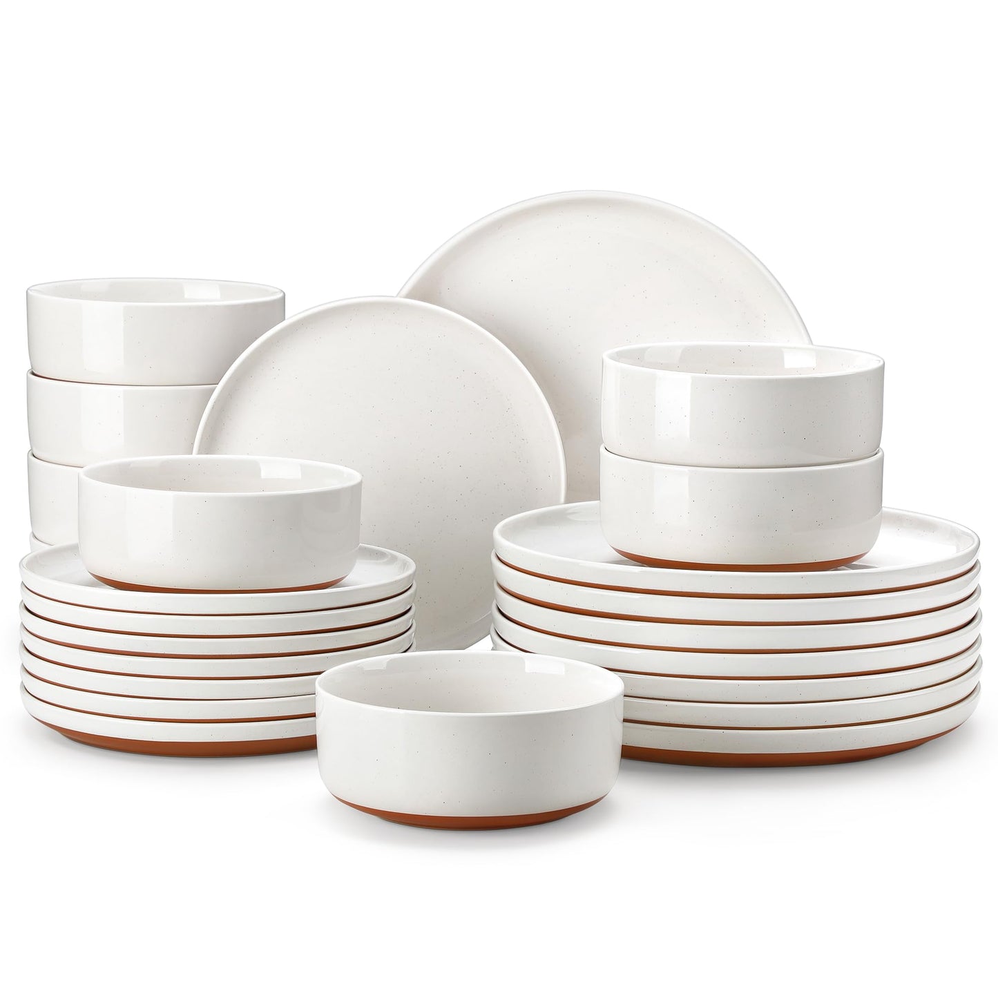 MALACASA Plates and Bowls Sets, 12 Pieces Modern Stoneware Dinnerware Set for 4 Kitchen Dinner Set Ceramic Dishware Dishes Set Microwave and Dishwasher Safe, White, Series TARA
