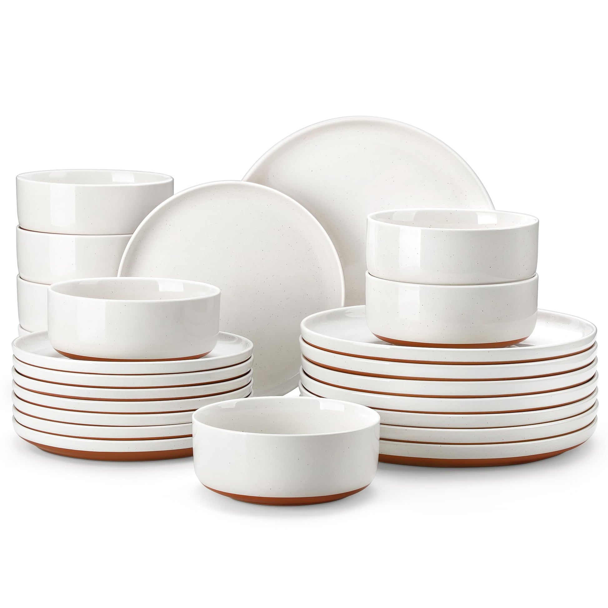 MALACASA Plates and Bowls Sets, 12 Pieces Modern Stoneware Dinnerware Set for 4 Kitchen Dinner Set Ceramic Dishware Dishes Set Microwave and Dishwasher Safe, White, Series TARA