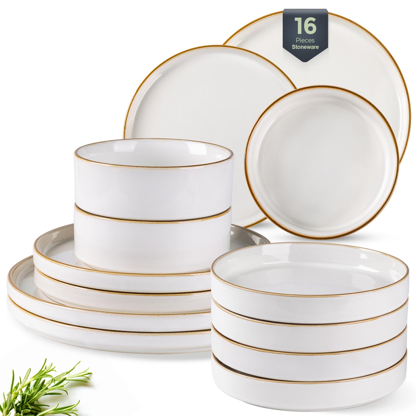 GBHOME Ceramic Dinnerware Sets for 4, 12 Pieces Stoneware Plates and Bowls Sets, Reactive Glaze Dishes -Scratch Resistant, Dishwasher&Microwave Safe