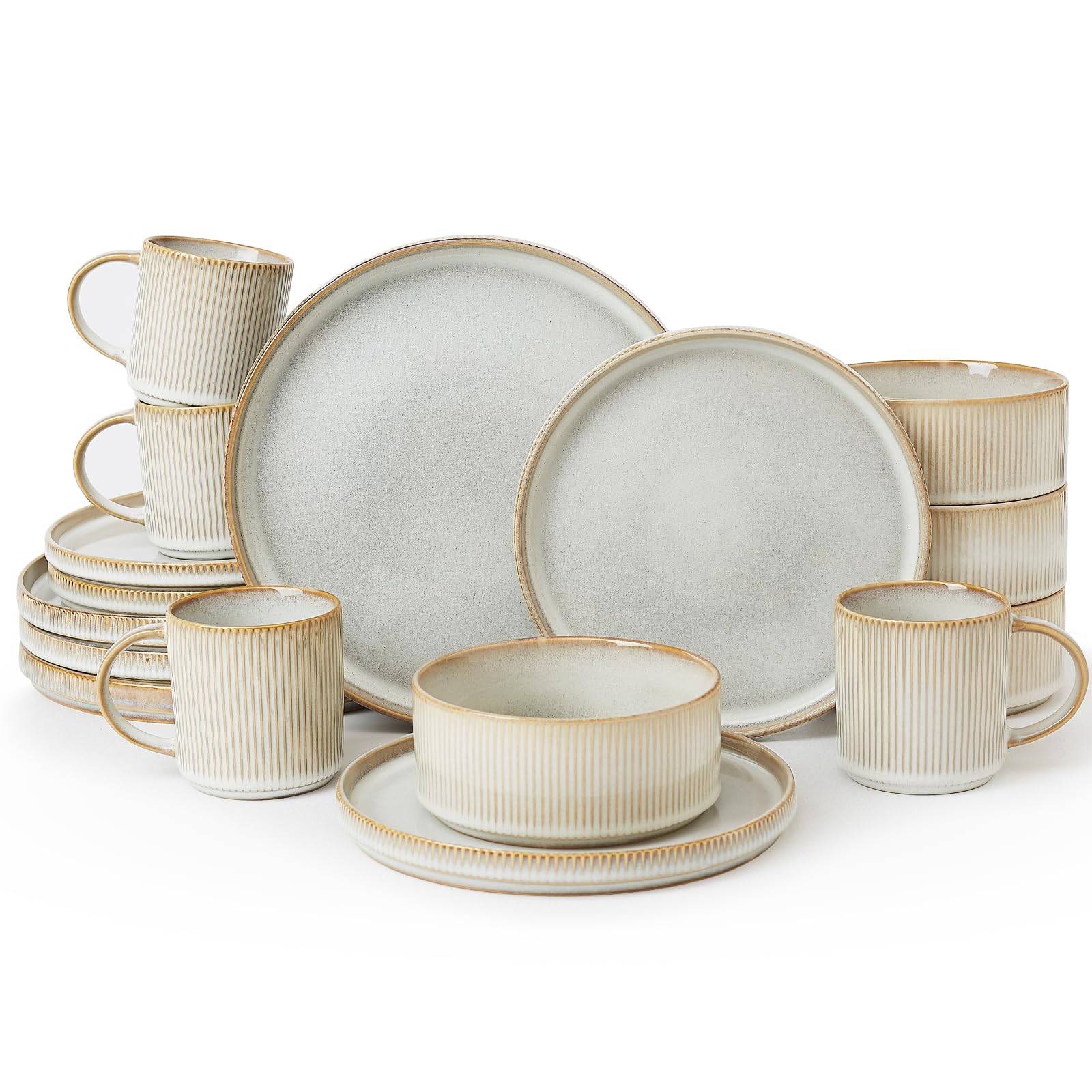 Famiware Star Dinnerware Sets, Plates and Bowls Set for 4, 12 Pieces Ribbed Dishes - Chip and Scratch Resistant, Microwave and Dishwasher Safe Tableware, Smoky Blue