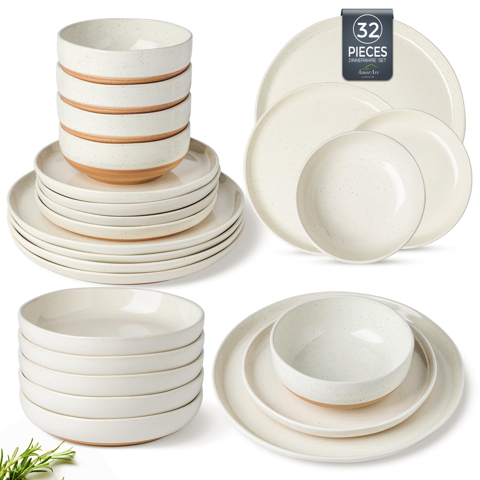 AmorArc Ceramic Dinnerware Sets for 4, 12 Pieces Handpainted Plates and Bowls Set with Rustic Terracotta Underside, Scratch Resistant Stoneware Dishes Set, Dishwasher & Microwave Safe, Gray