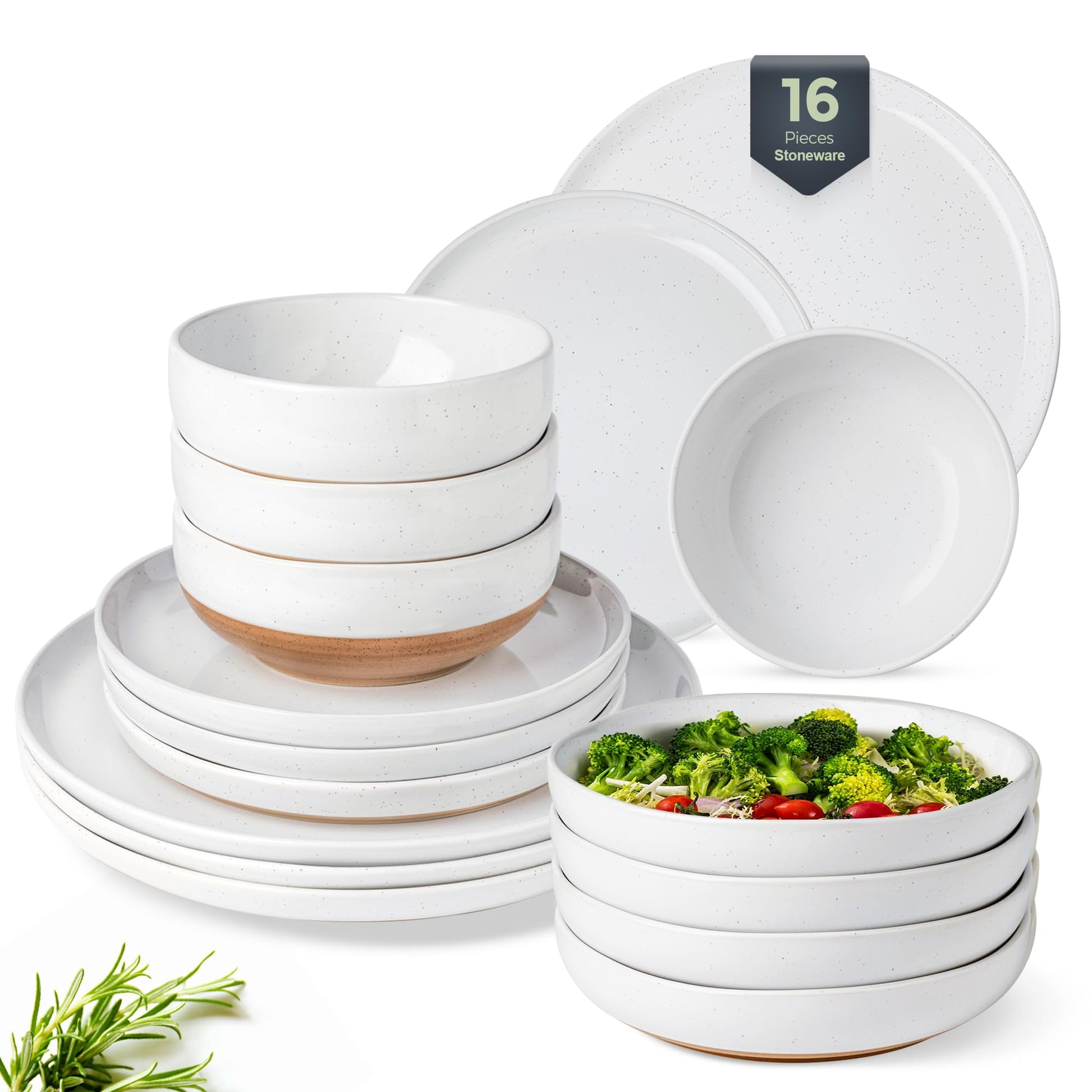 AmorArc Ceramic Dinnerware Sets for 4, 12 Pieces Handpainted Plates and Bowls Set with Rustic Terracotta Underside, Scratch Resistant Stoneware Dishes Set, Dishwasher & Microwave Safe, Gray