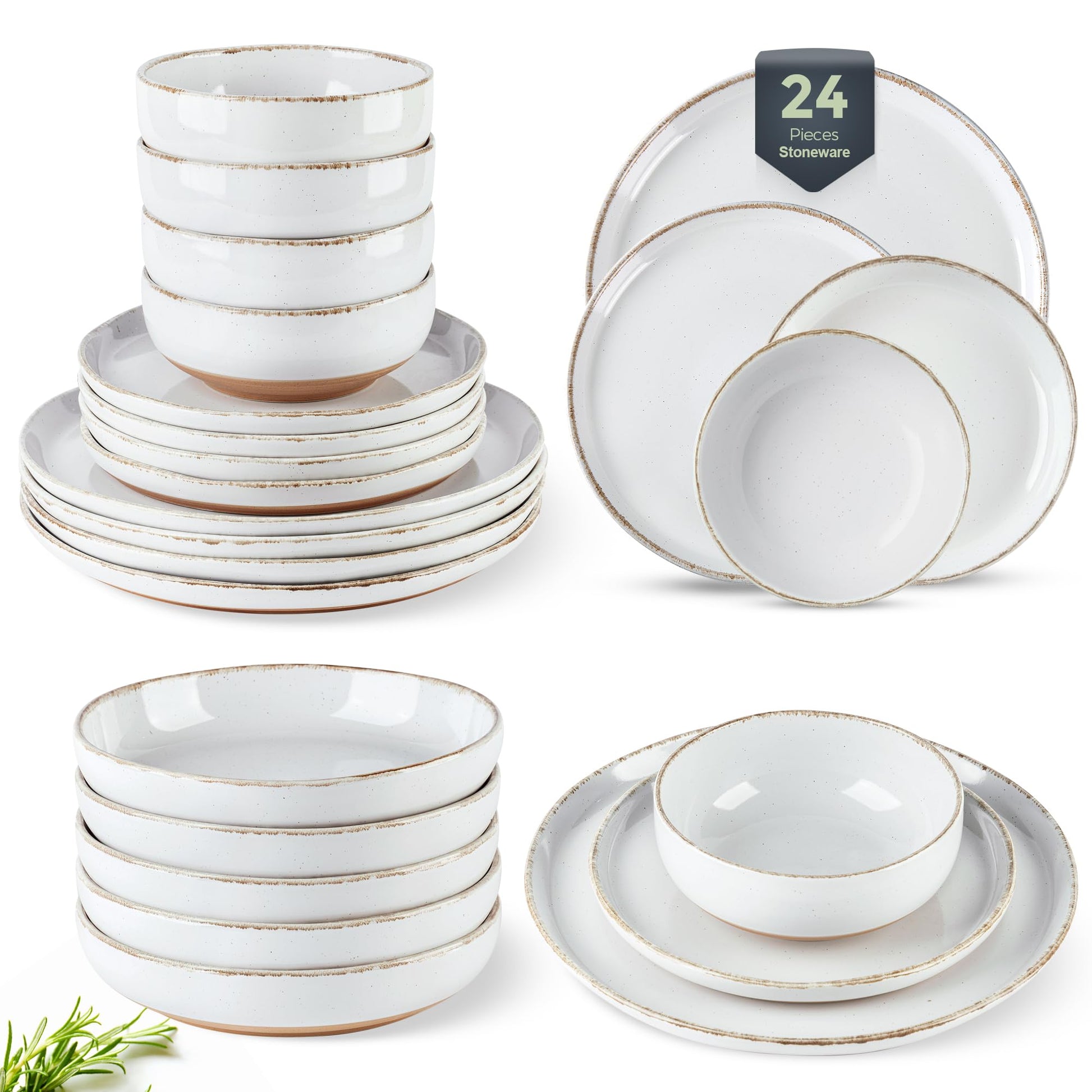 AmorArc Ceramic Dinnerware Sets for 4, 12 Pieces Handpainted Plates and Bowls Set with Rustic Terracotta Underside, Scratch Resistant Stoneware Dishes Set, Dishwasher & Microwave Safe, Gray