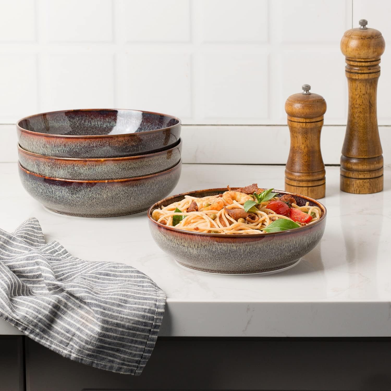30oz Ceramic bowls set of 4-8" serving bowls for Kitchen,Pasta,Salad-Dishwasher & Microwave Safe Perfect for Housewarming, Thanksgiving, Christmas