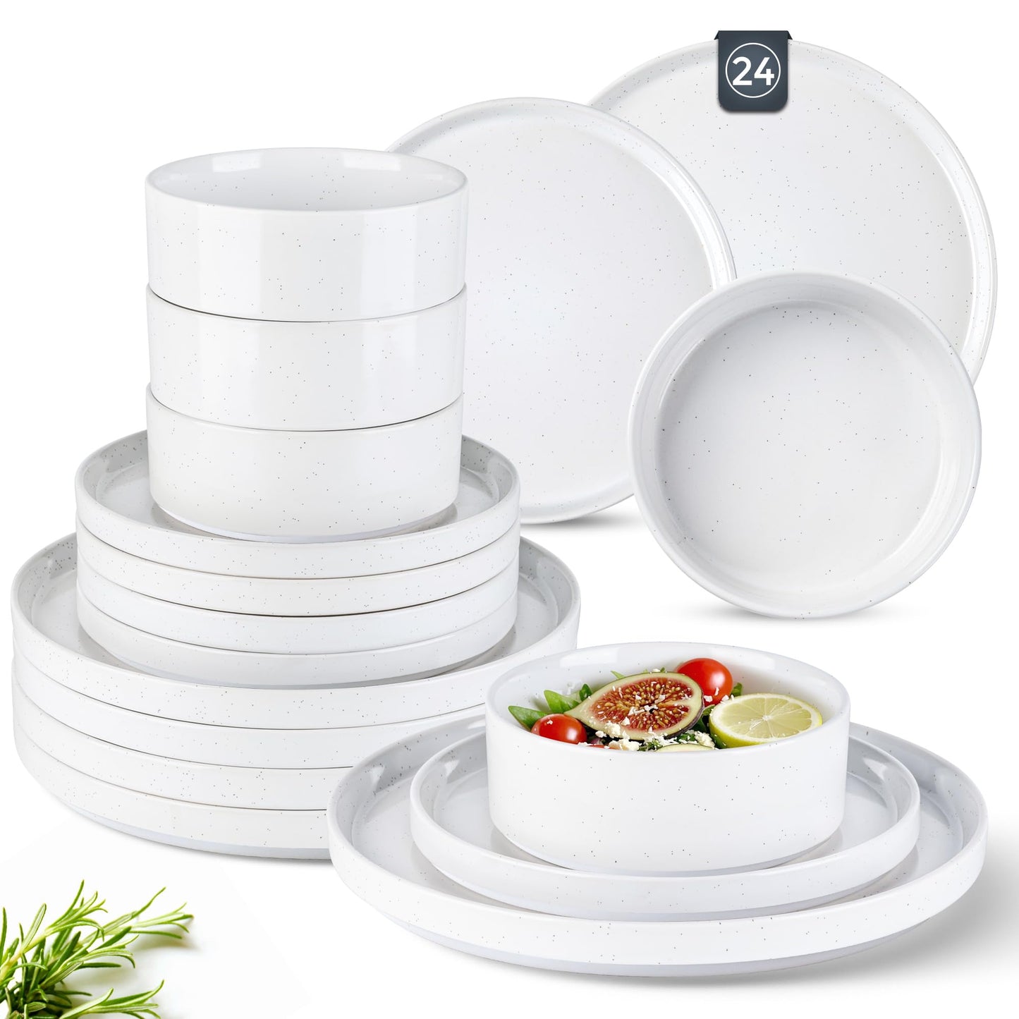GBHOME Dinnerware Set for 4, 12 Piece Speckled Plates and Bowls Set with Glazed Bottom, Chip & Scratch Resistant Stoneware Plates Sets, Dishwasher & Microwave Safe Dishes (Light Beige, Service for 4)