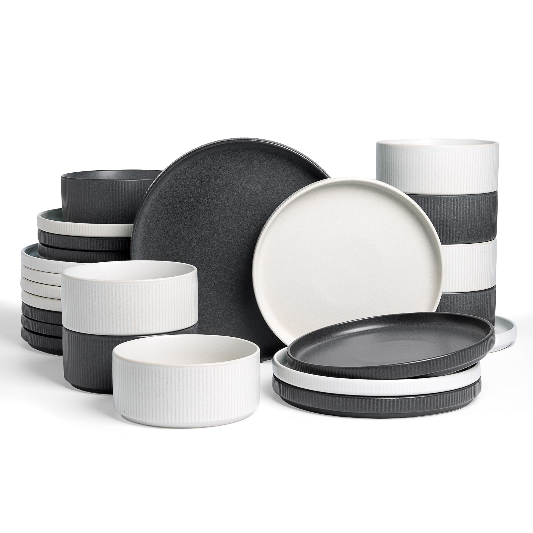 Famiware Star Dinnerware Sets, Plates and Bowls Set for 4, 12 Pieces Ribbed Dishes - Chip and Scratch Resistant, Microwave and Dishwasher Safe Tableware, Smoky Blue