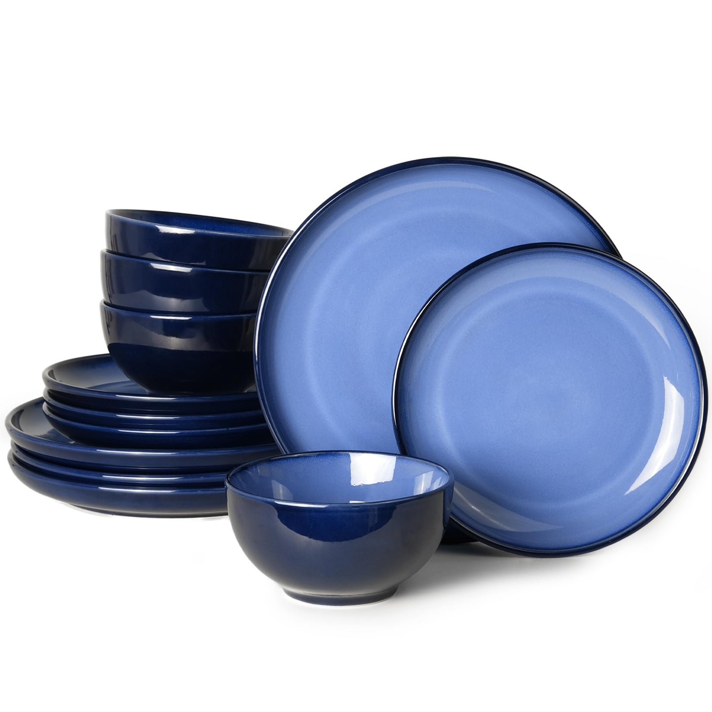 Stoneware Dinnerware Sets Service for 4, 12 pcs Reactive Glaze Plates and Bowls Sets, Handmade Ceramic Dish Set, Highly Chip and Crack Resistant Modern Plate Set, Brown Green
