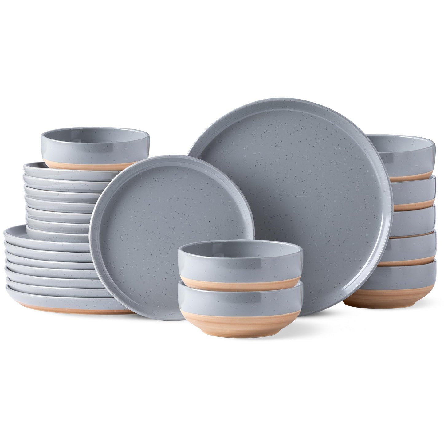AmorArc Ceramic Dinnerware Sets for 4, 12 Pieces Handpainted Plates and Bowls Set with Rustic Terracotta Underside, Scratch Resistant Stoneware Dishes Set, Dishwasher & Microwave Safe, Gray